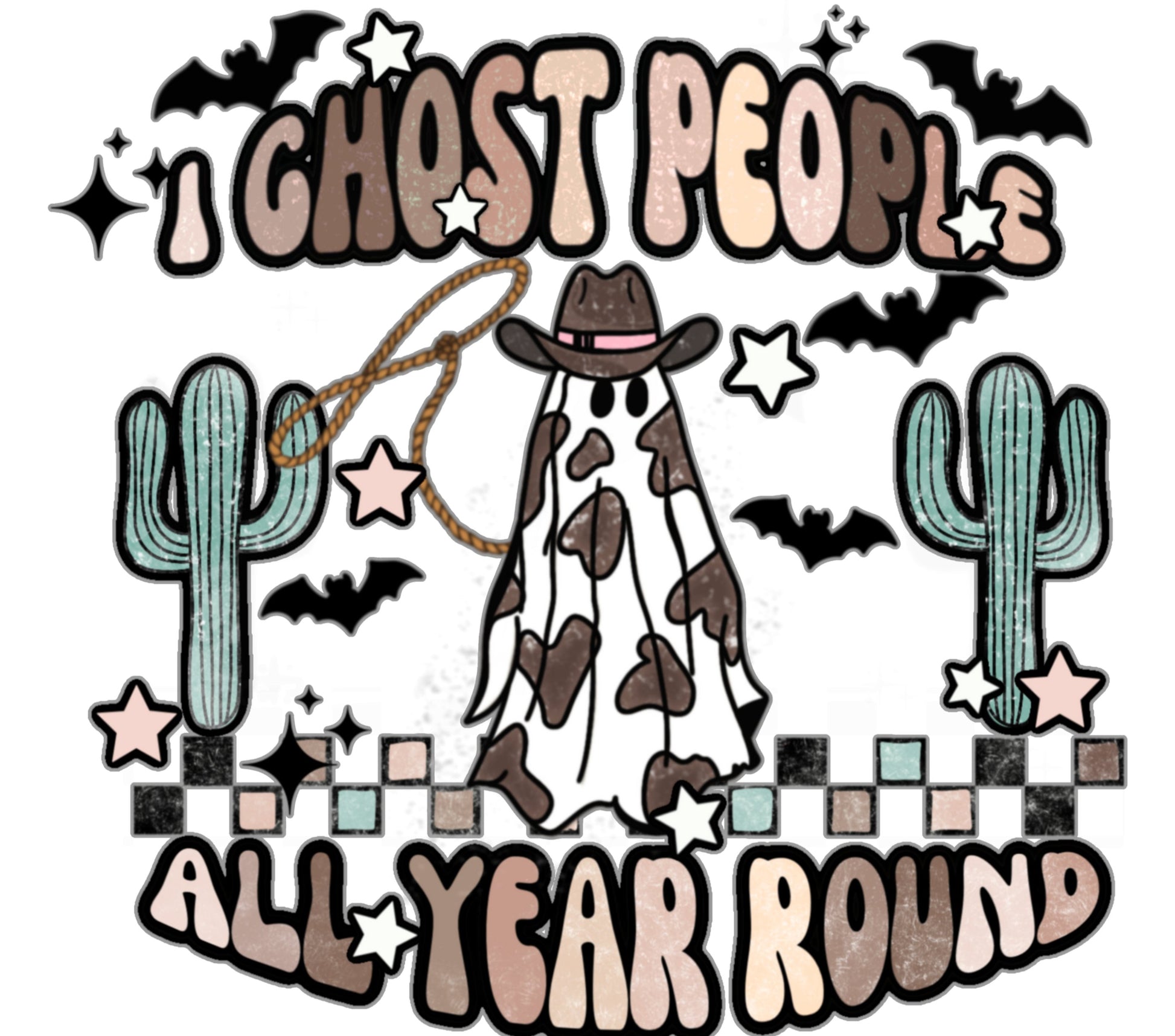 Ghost People All Year Round T-Shirt, Cowboy Hat and Cacti, Quirky Desert Theme Graphic Tee