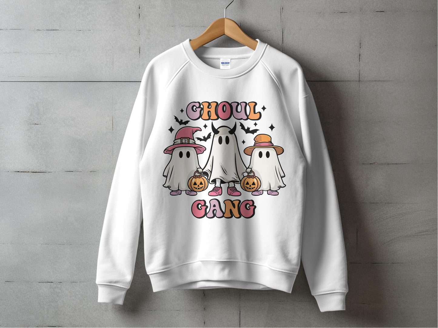 Cute Ghoul Gang Halloween Sweatshirt, Spooky Ghosts with Pumpkins, Fall Festive Apparel for All Ages