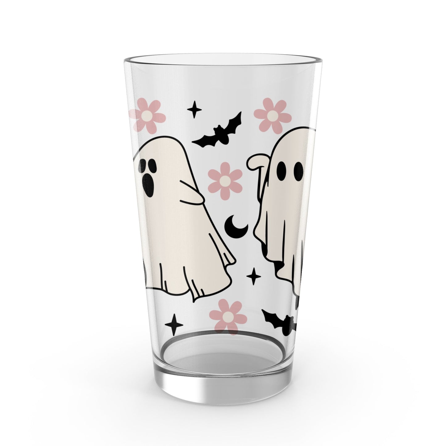 Cute Ghost Pattern Drinking Glass, Halloween Themed Tumbler, Spooky Bat and Moon Design, Gift Idea