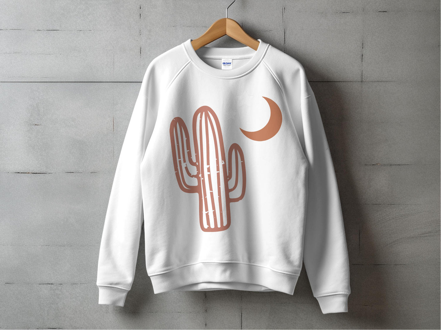 Desert Cactus Moon Print Sweatshirt, Unisex Grey Pullover, Casual Fall Fashion Top