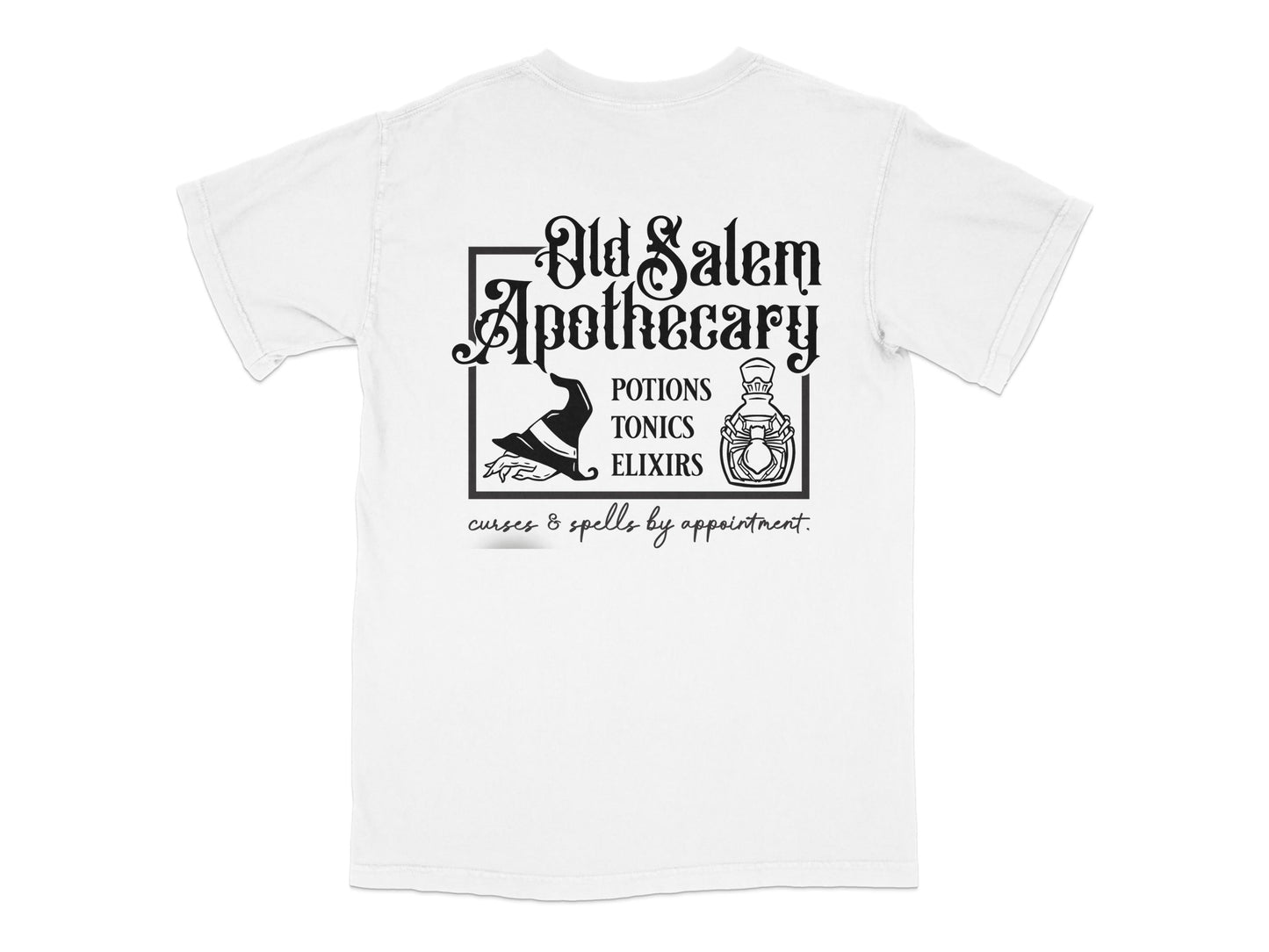Old Salem Apothecary T-Shirt, Vintage Witchy Graphics, Tonics Elixirs Tee, Unisex White Shirt