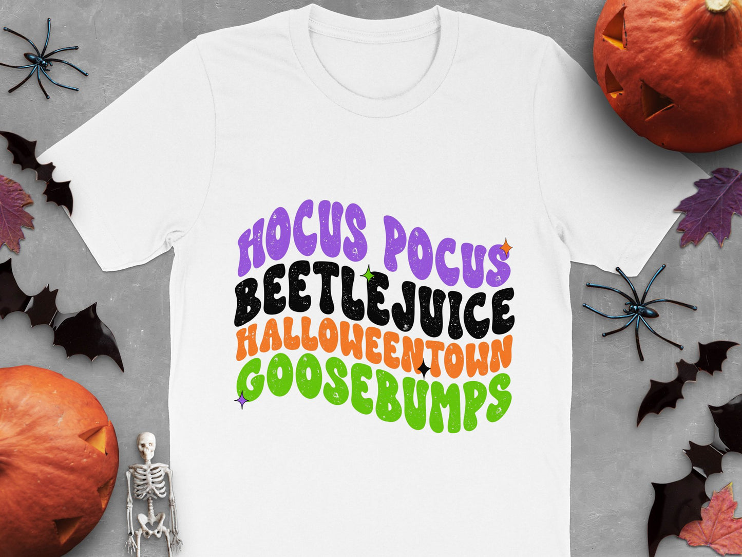 Hocus Pocus Beetlejuice Halloweentown Goosebumps T-Shirt, Halloween White Tee, Fun Spooky Apparel, Fall Season Fashion, Unisex Top