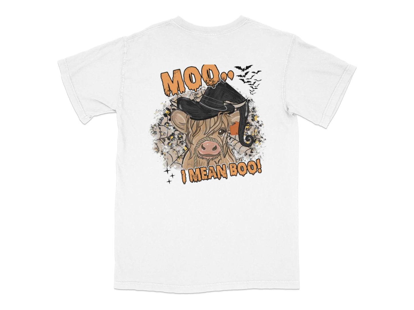 Cute Cow Halloween T-Shirt, Funny Moo I Mean Boo Graphic Tee, Farm Animal Fall Festival Apparel, Unisex Casual Shirt