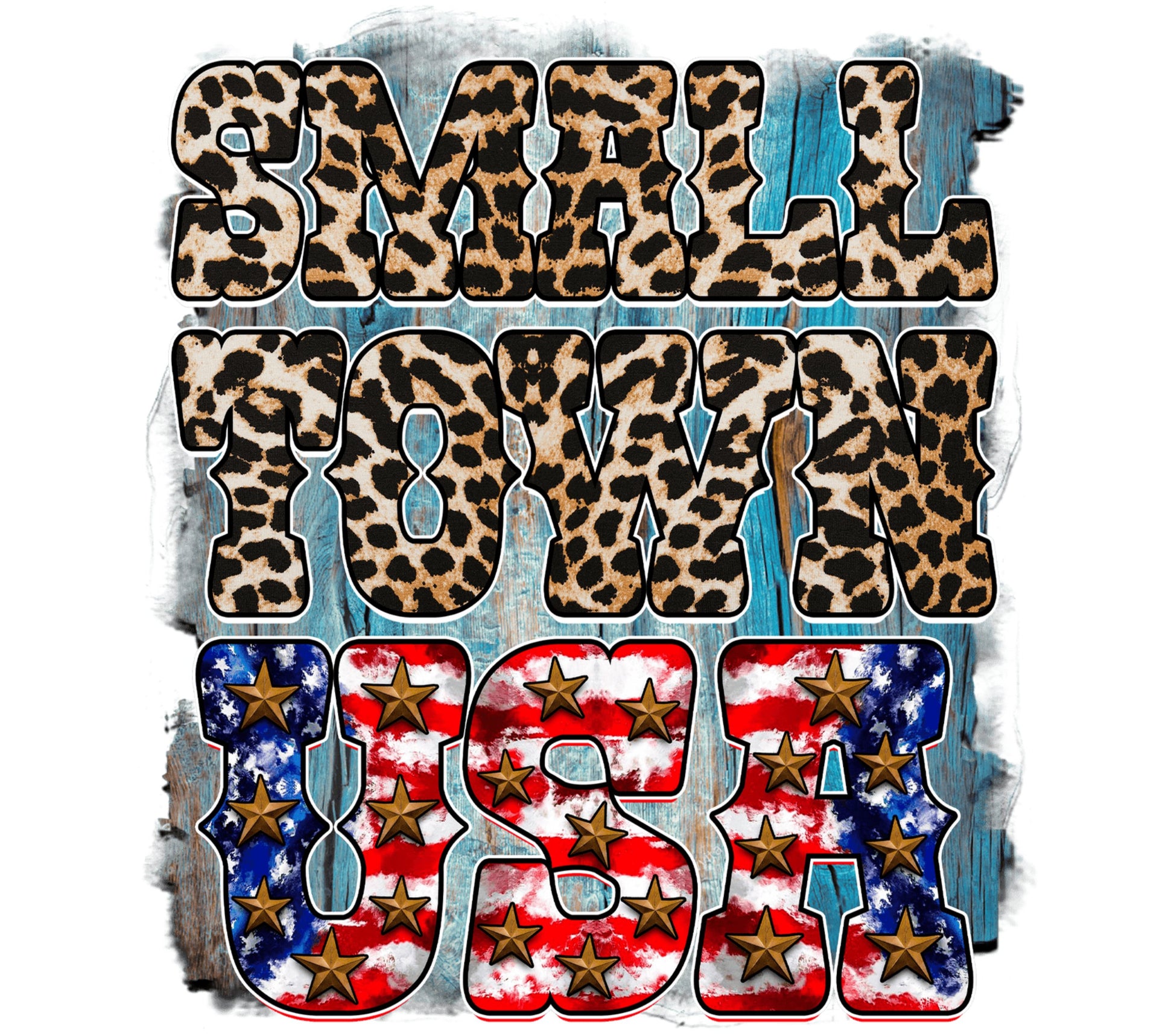 Small Town Leopard and USA Flag Print Wall Art, Patriotic Americana Decor