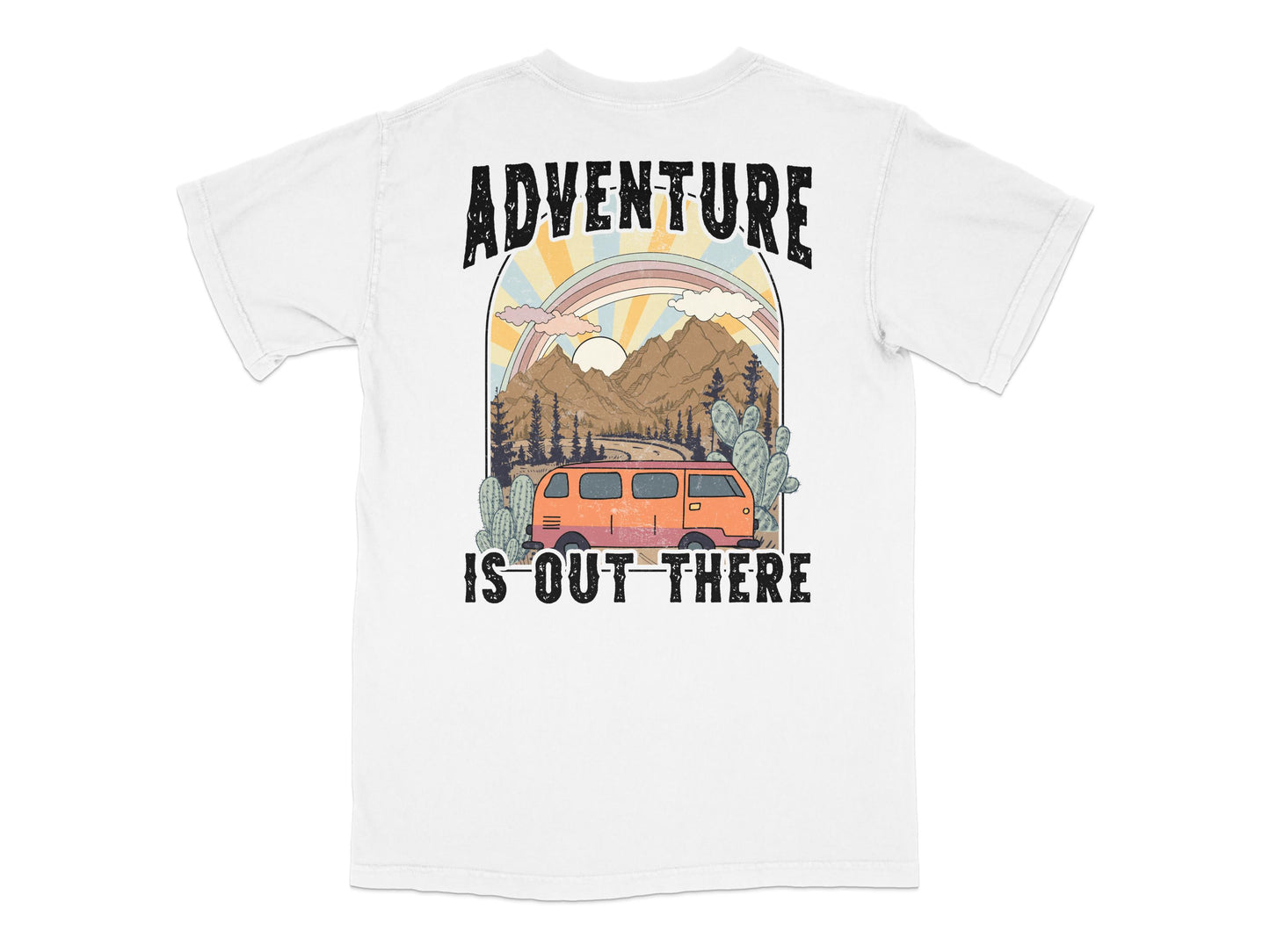 Adventure Graphic T-Shirt, Vintage Van and Mountains, Sunset Nature Tee, Outdoor Camping Shirt, Unisex Fashion Top