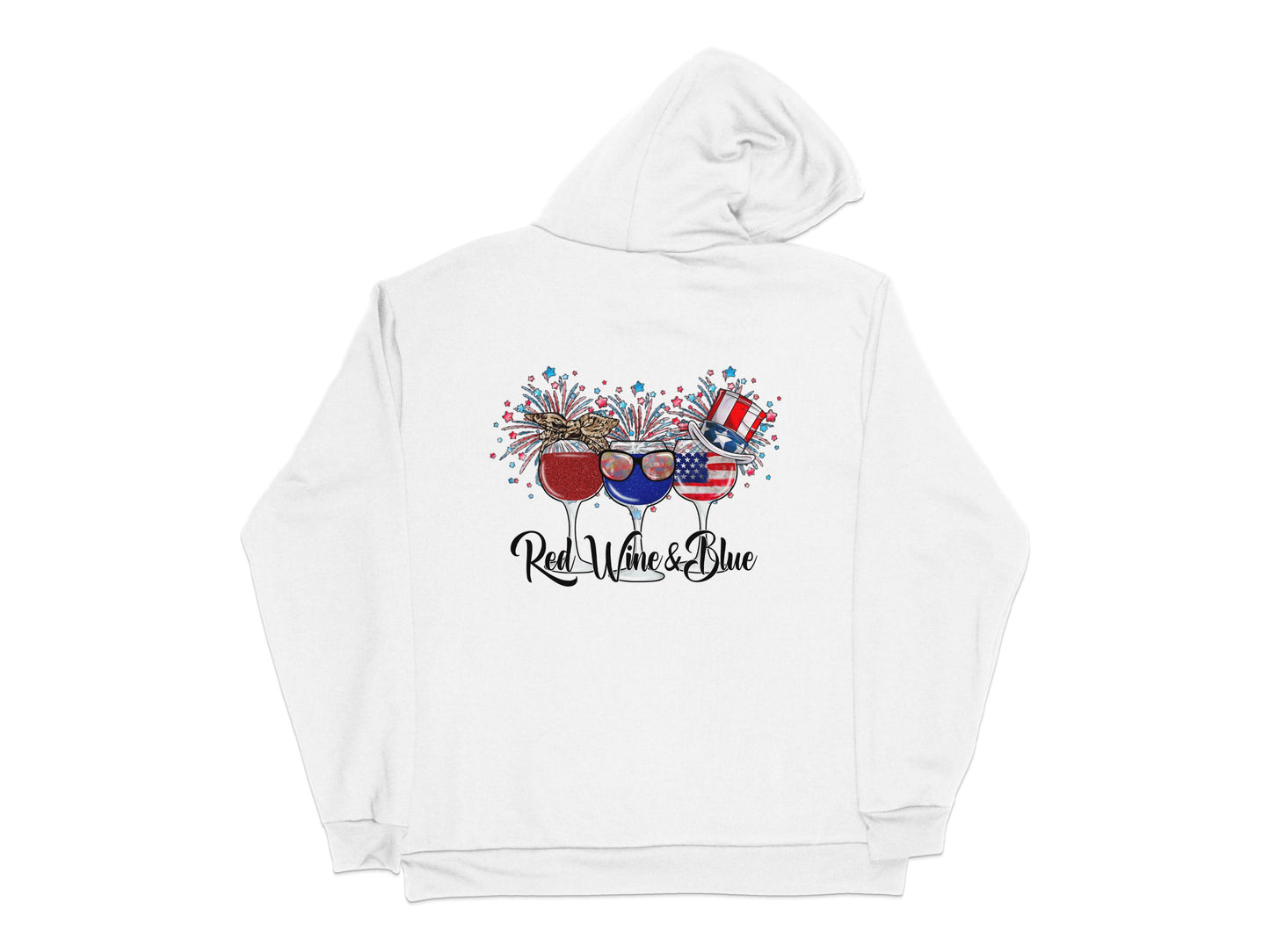Patriotic Wine Glasses Hoodie, Red Wine and Blue Sweatshirt, USA Flag Hoodie, Fourth of July Clothing, Unisex Hooded Sweatshirt