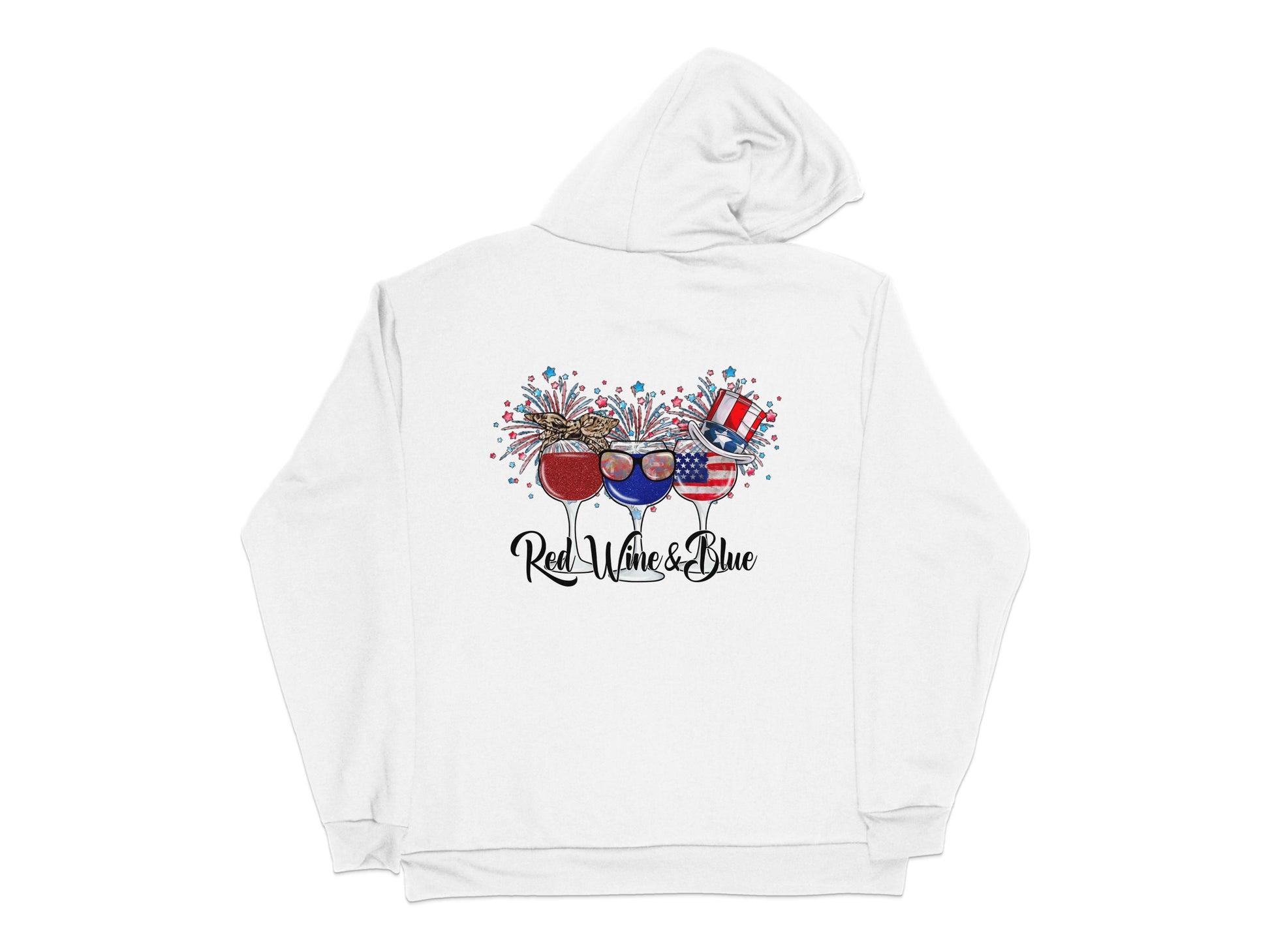 Patriotic Wine Glasses Hoodie, Red Wine and Blue Sweatshirt, USA Flag Hoodie, Fourth of July Clothing, Unisex Hooded Sweatshirt