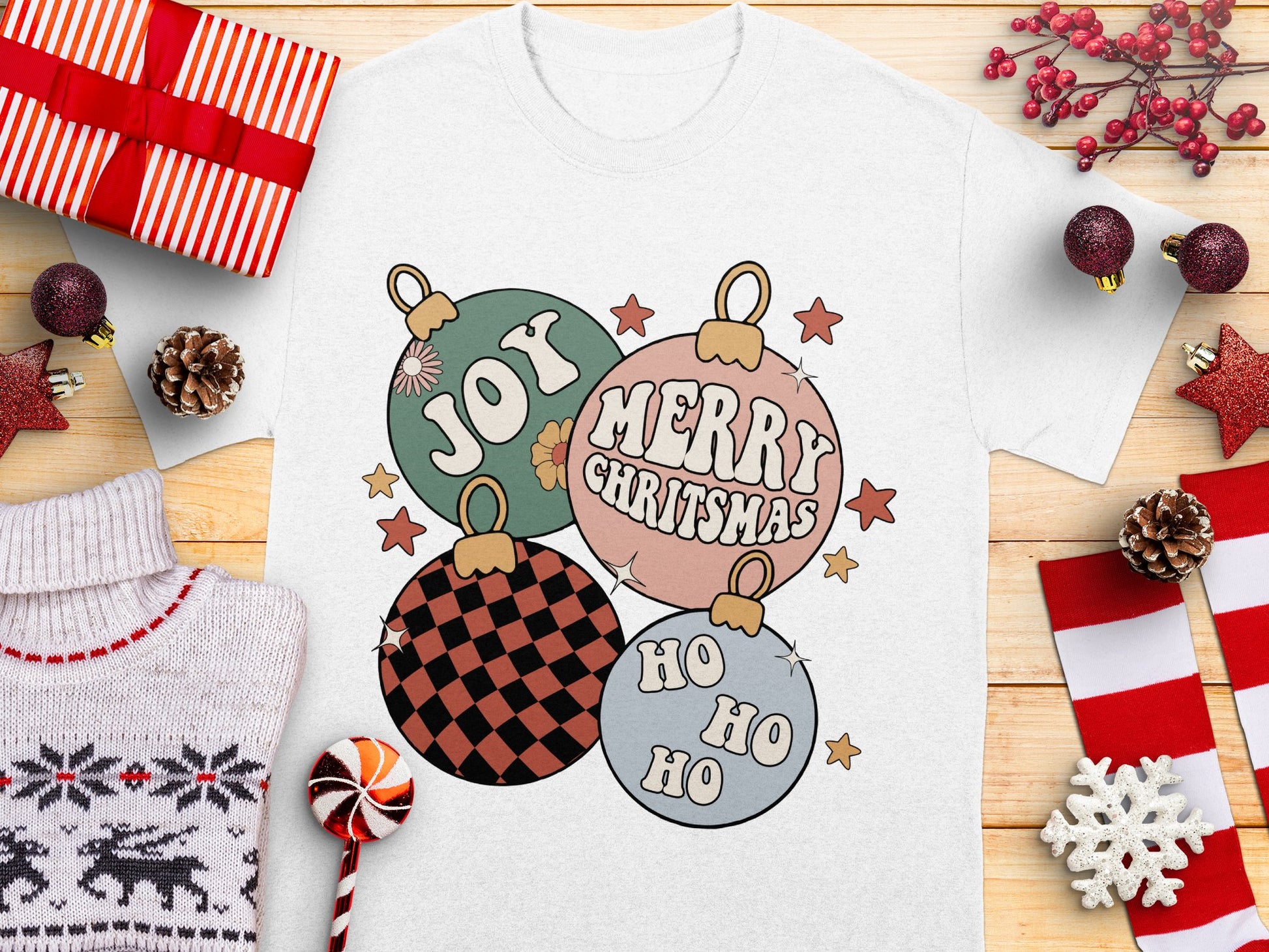 Merry Christmas Joy Ho Ho Ho Graphic T-Shirt, Festive Holiday Casual Wear
