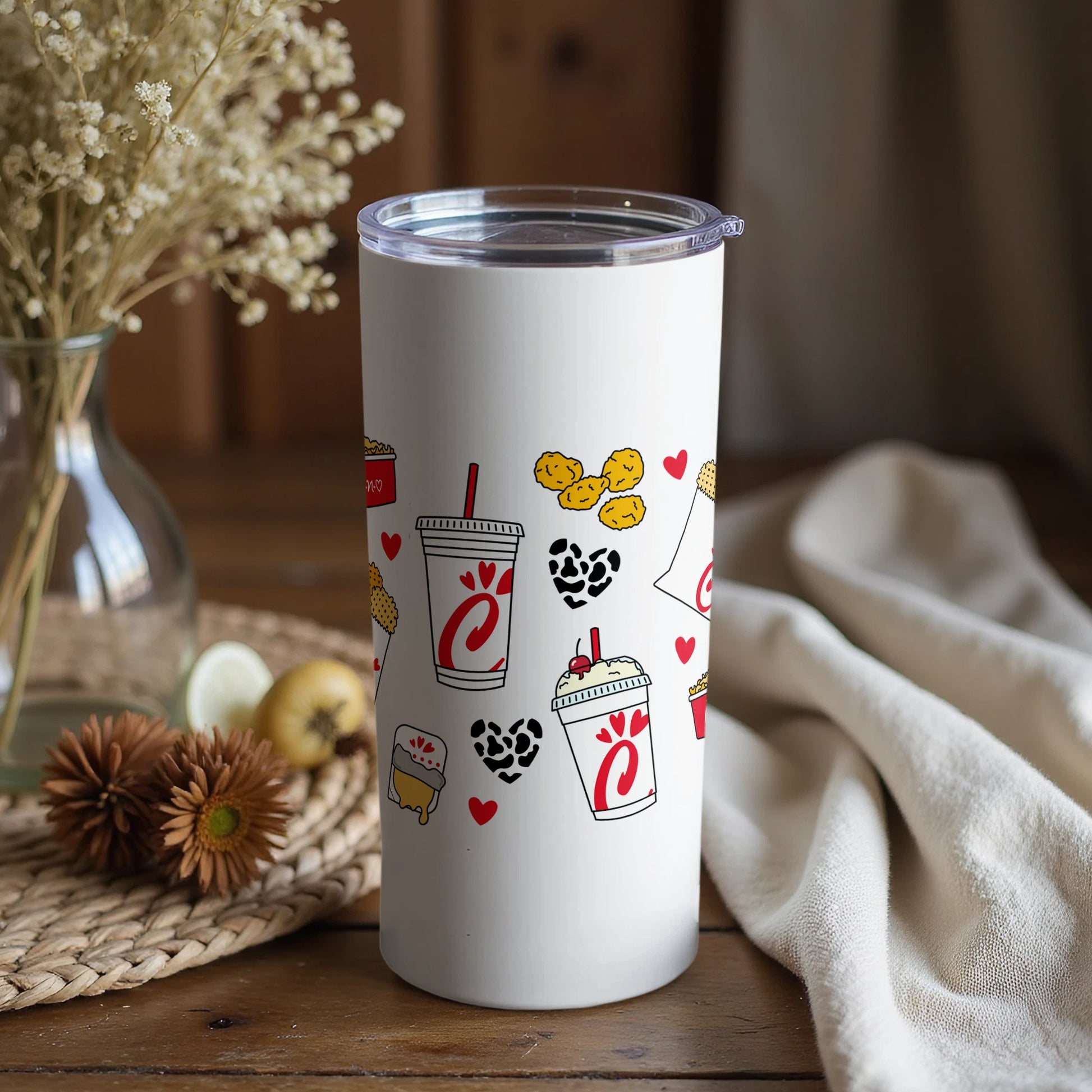 Insulated Travel Tumbler with Cute Fast Food Graphics, Reusable Coffee Cup, Gift Idea