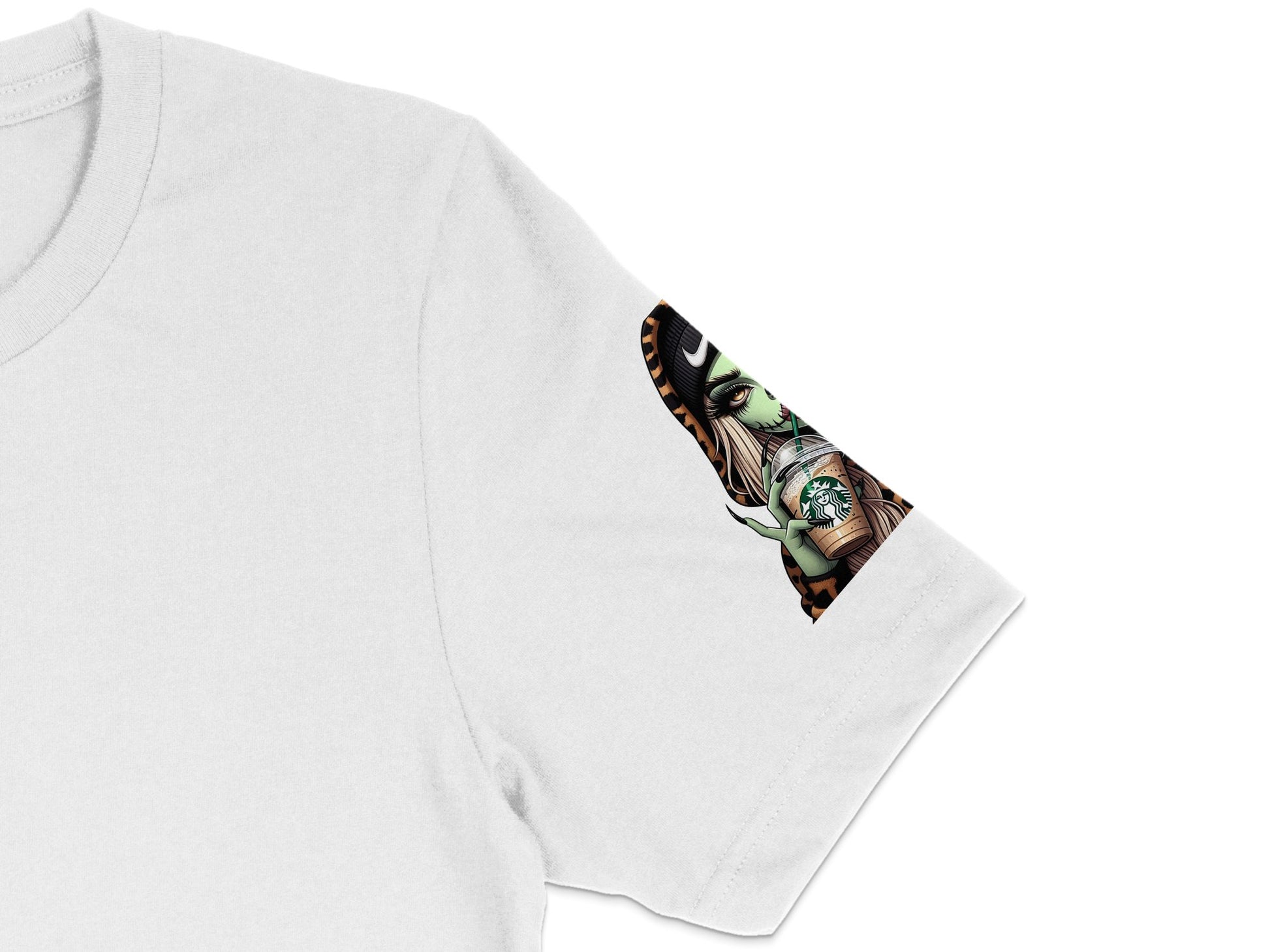 White T-Shirt with Unique Green Alien Sleeve Design, Graphic Tee, Unisex Fashion Top