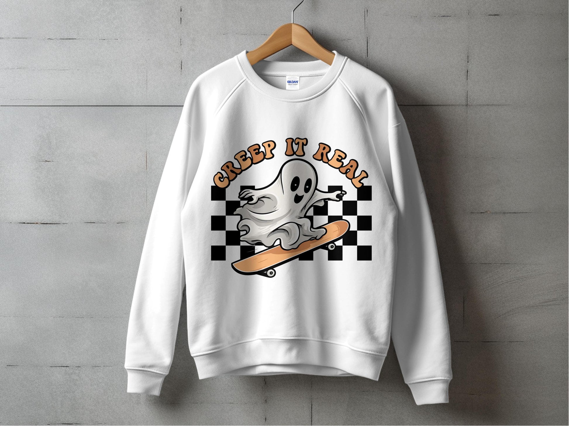 Ghost Skateboard Sweatshirt, Creep It Real Funny Halloween Jumper, Unisex Fall Apparel, Spooky Skate Pullover, Casual Streetwear