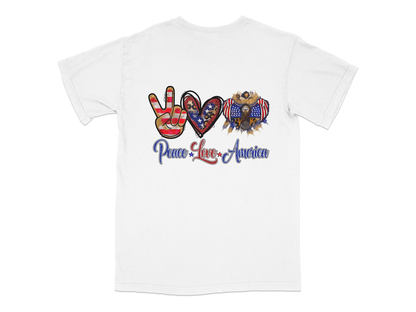 Patriotic T-Shirt Peace Love America, White Tee, USA Flag, Owl Graphic, Summer Fashion