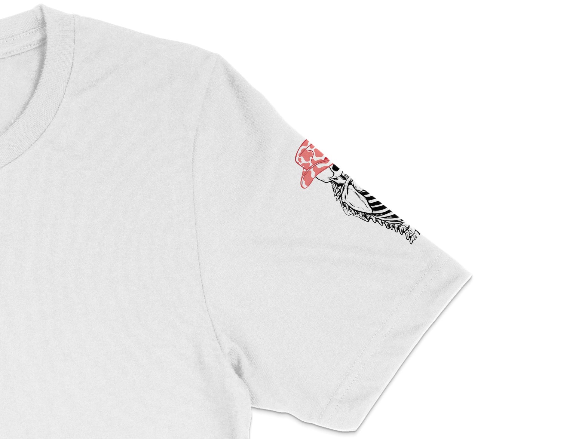 White Graphic T-Shirt with Red Flower Zebra Print Sleeve Detail, Casual Cotton Tee