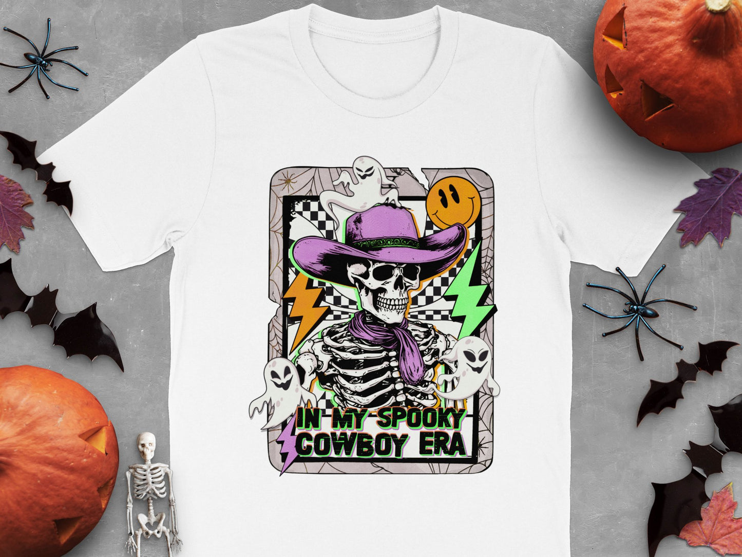 Spooky Cowboy Era T-Shirt, Halloween Skeleton Graphic Tee, Retro Style Unisex Shirt