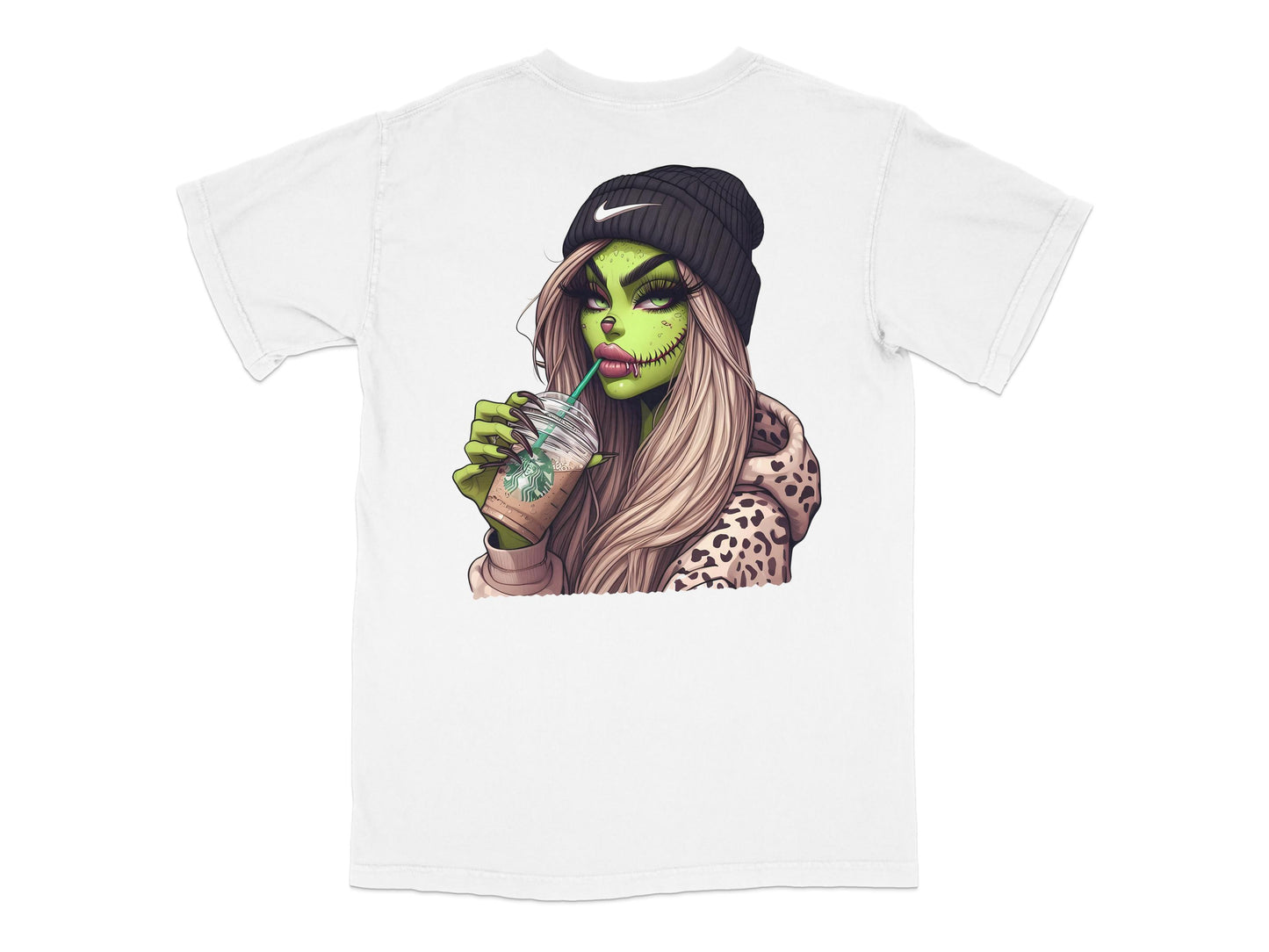 Trendy Graphic Tee, Urban Style, Women's Fashion T-Shirt with Funky Green-Faced Woman Design, Casual Streetwear