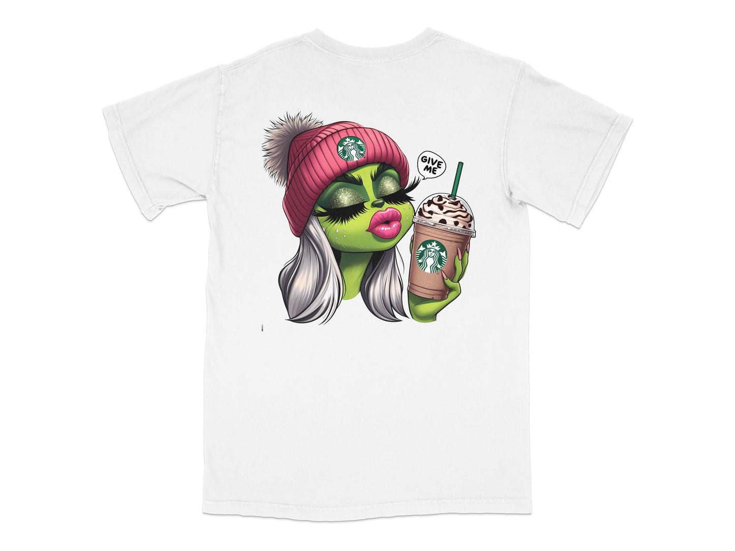 Funky Green Witch Starbucks Coffee White T-Shirt, Casual Graphic Tee, Unique Urban Style Clothing, Gift Idea