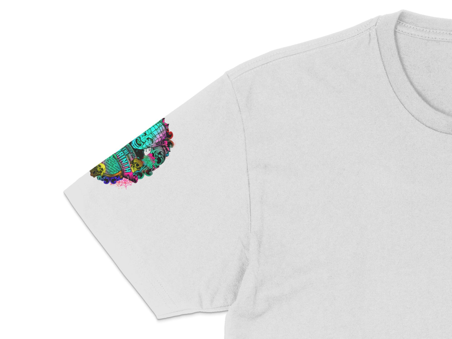 Colorful Embroidered Patch T-Shirt, Vibrant Ethnic Style Sleeve Detail, Unique Casual Fashion Top