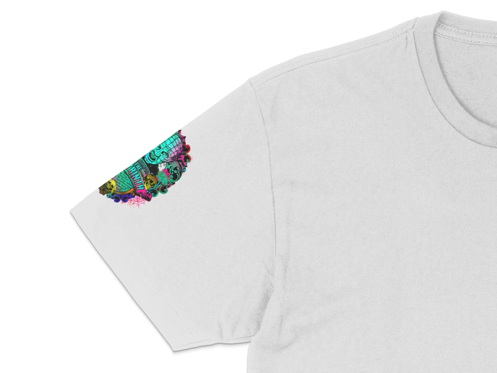 Colorful Embroidered Patch T-Shirt, Vibrant Ethnic Style Sleeve Detail, Unique Casual Fashion Top