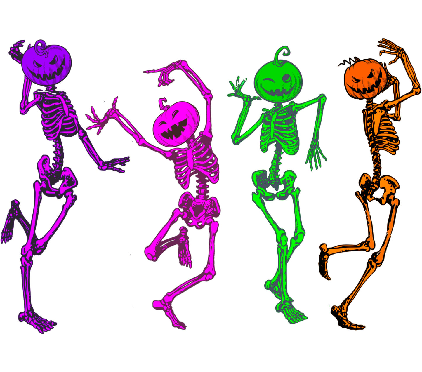 Colorful Pumpkin Head Skeleton Dance Halloween Decor, Spooky Wall Art Prints, Festive Autumn Decorations