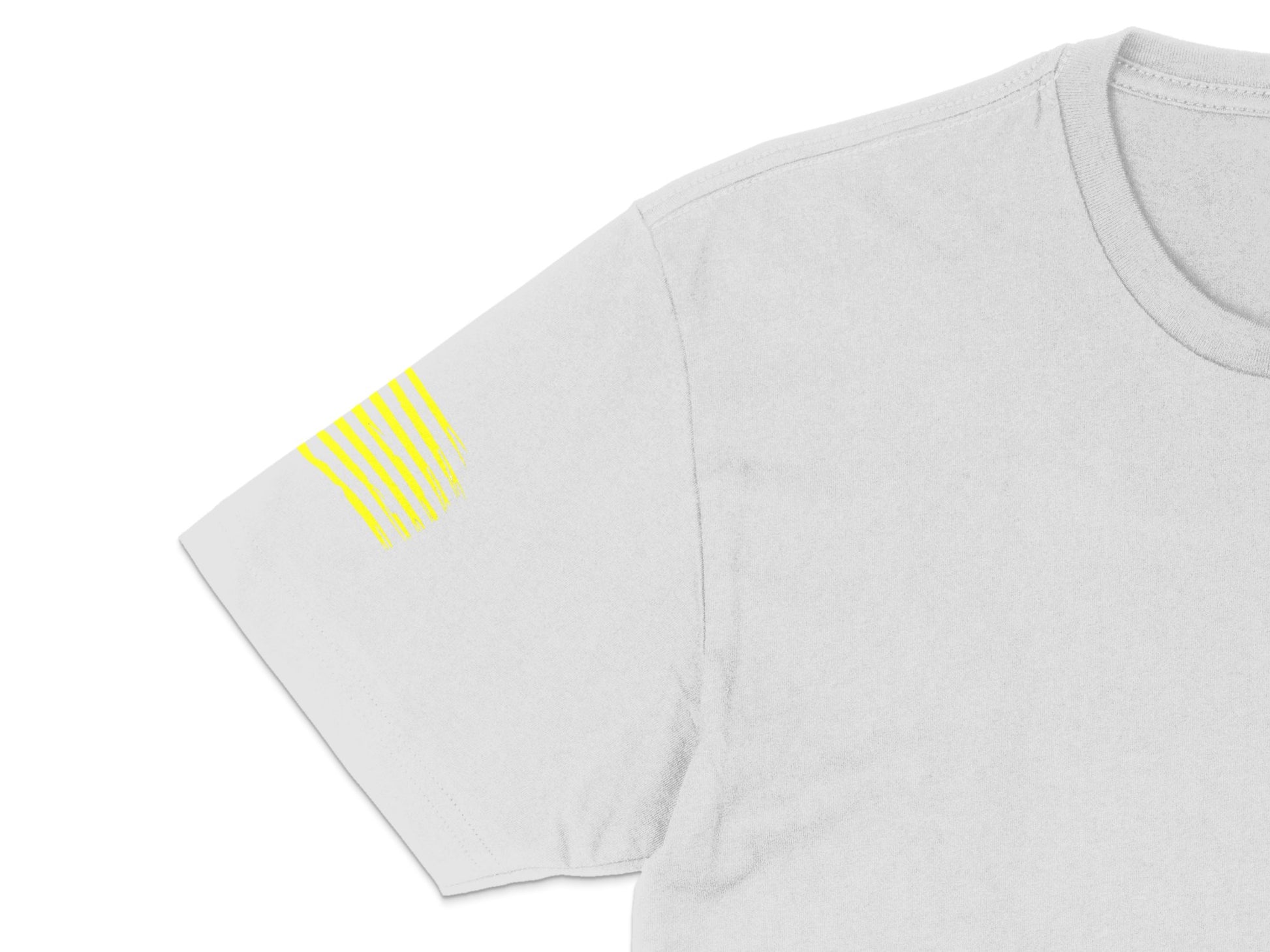 Minimalist Grey T-Shirt with Yellow Stripes on Sleeve, Unisex Casual Tee, Soft Cotton