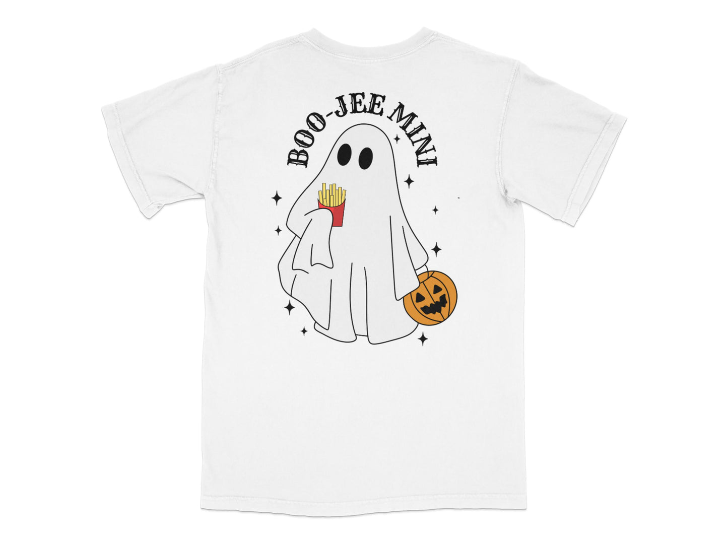Kids Halloween Ghost T-Shirt, Boo-Jee-Min Cute Spooky Cartoon, Casual White Tee for Children with Pumpkin Graphic