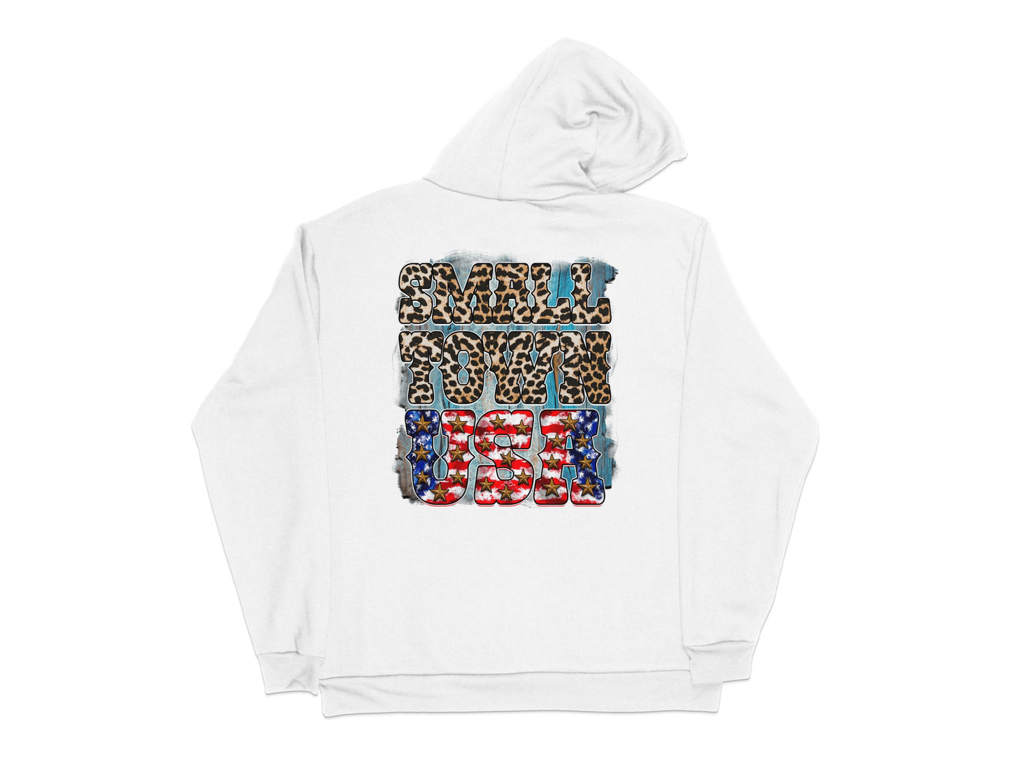 Unisex White Hoodie with Colorful Graphic Text, Small Town Girl, Casual Fashion Sweatshirt