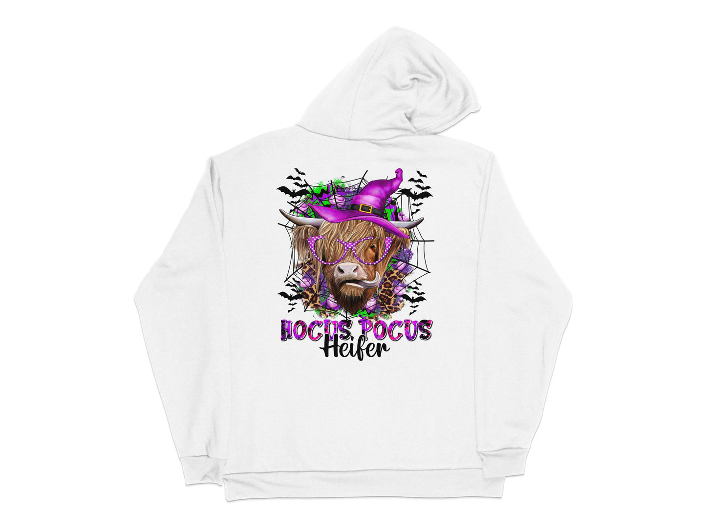Hocus Pocus Helen Witch Hat Highland Cow Halloween Hoodie, Spooky Fall Fashion, Unisex Sweatshirt