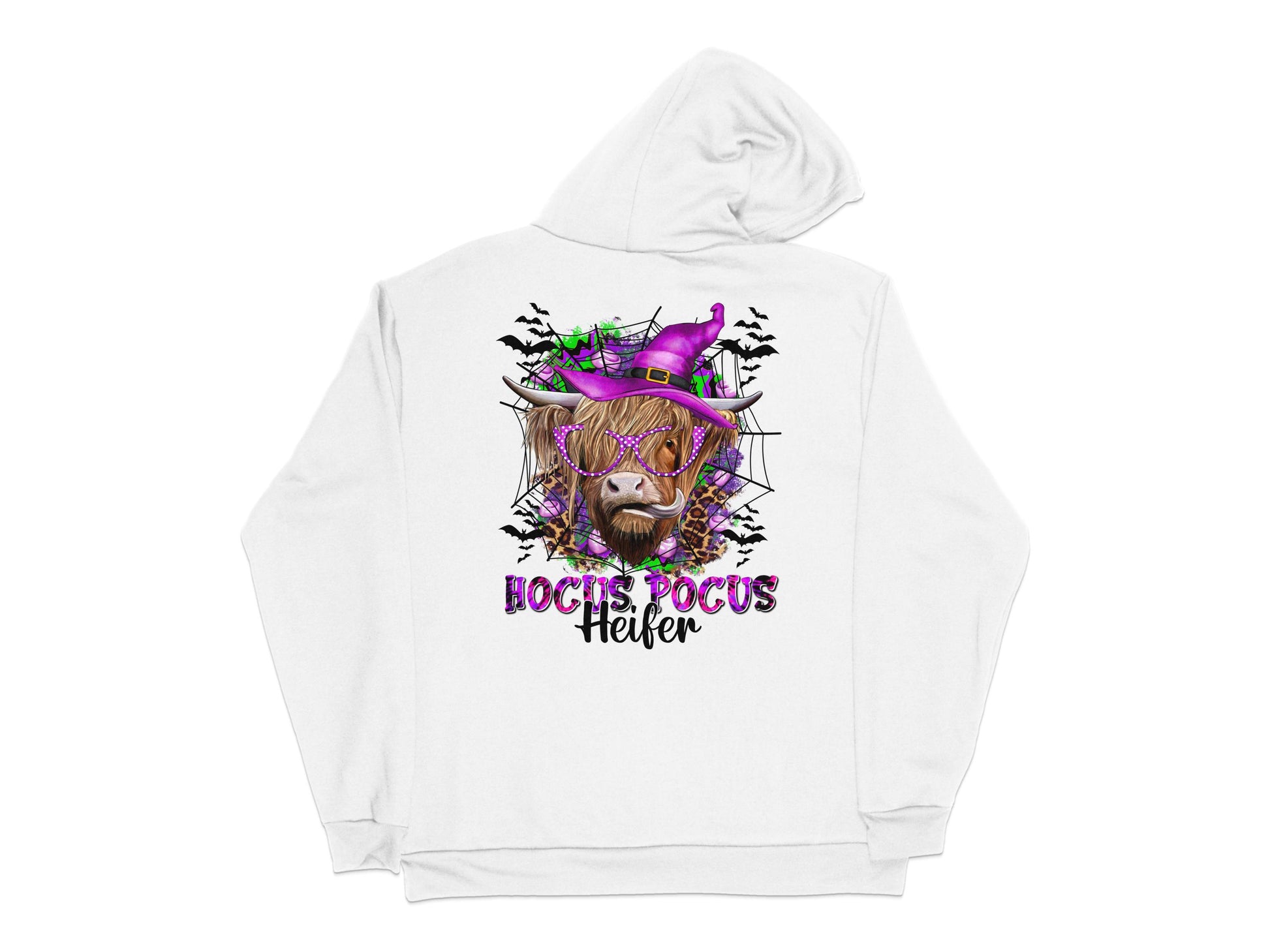 Hocus Pocus Helen Witch Hat Highland Cow Halloween Hoodie, Spooky Fall Fashion, Unisex Sweatshirt