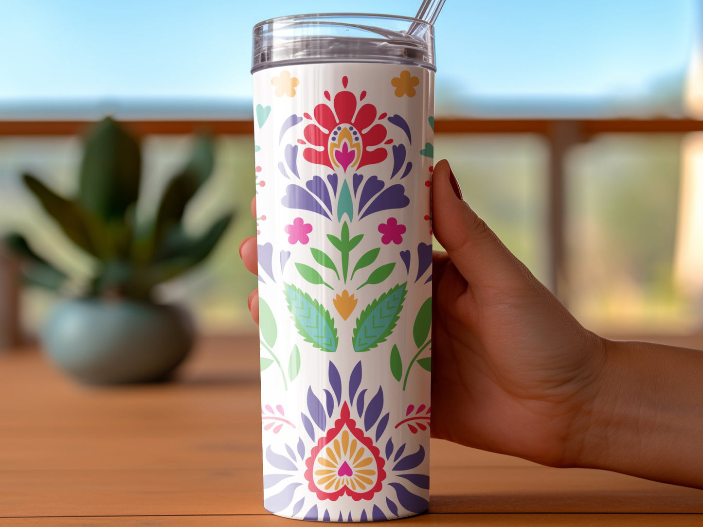 Colorful Floral Tumbler, Insulated Travel Mug, Stainless Steel, Handheld Coffee Cup, Gift Idea