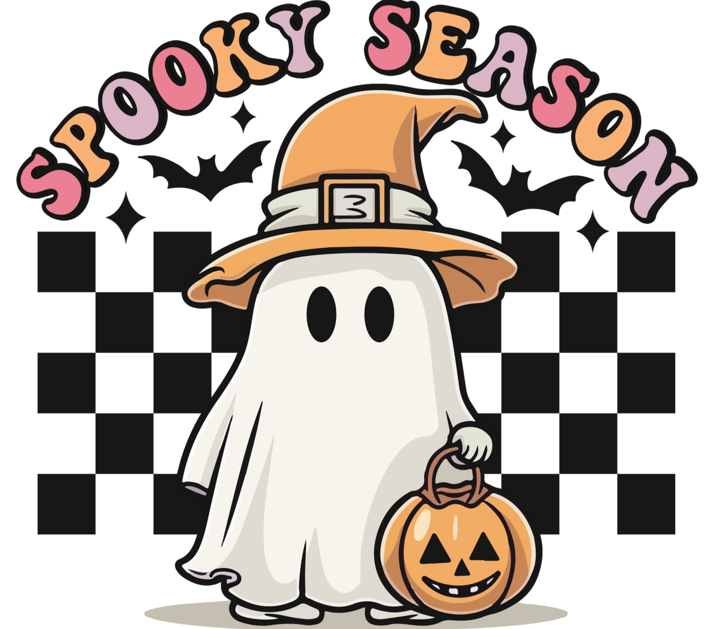 Spooky Season Ghost with Pumpkin and Witch Hat Halloween Decor Vinyl Sticker