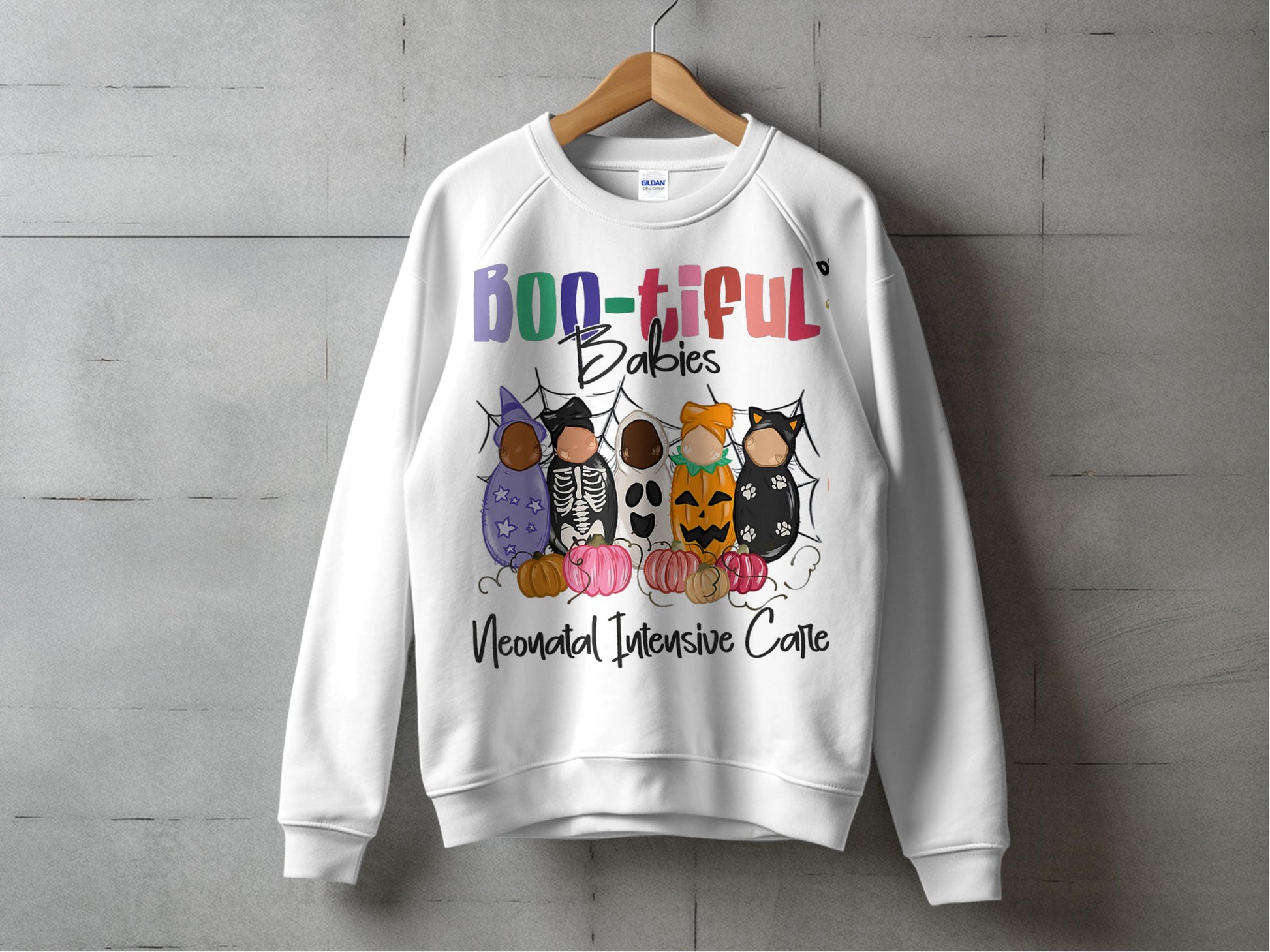 Halloween Pumpkin Sweatshirt, Cute Spooky Babies Graphic, Cozy Fall Apparel, Unisex Adult Sizes White Pullover