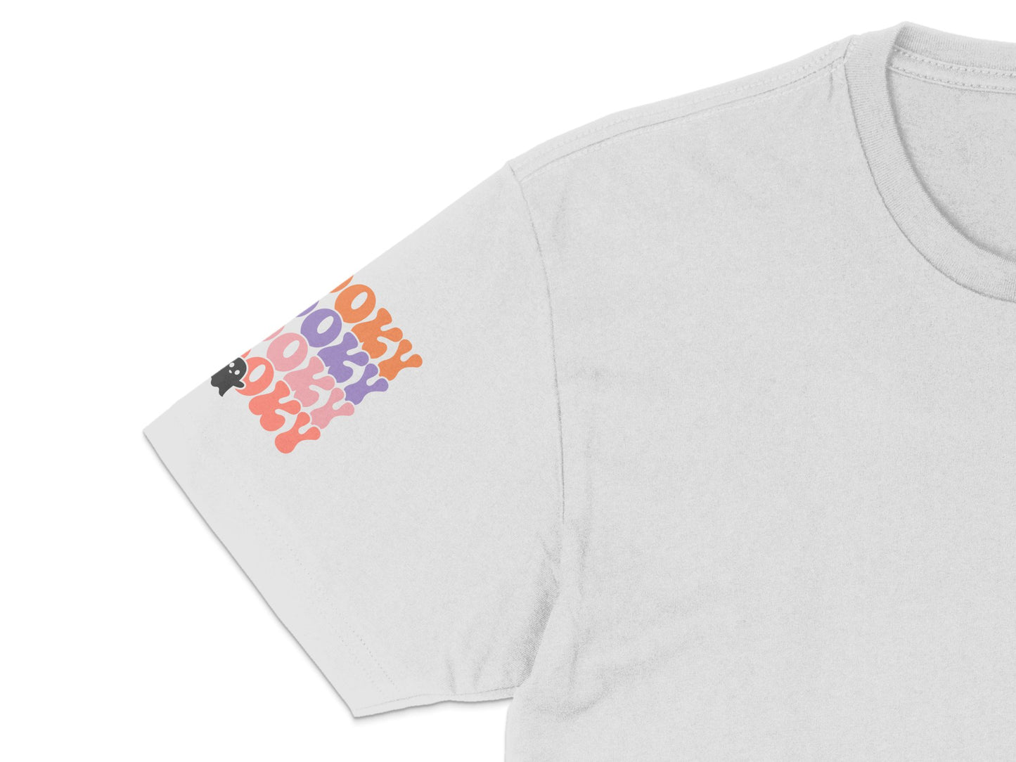 Unisex Gray T-Shirt with Colorful Abstract Boo Ghost Print, Casual Halloween Apparel