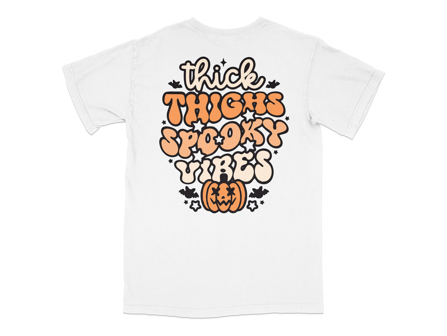 Thick Thighs Spooky Vibes Halloween T-Shirt, Pumpkin Graphic Tee, Fall Fashion, Casual Wear for Men and Women