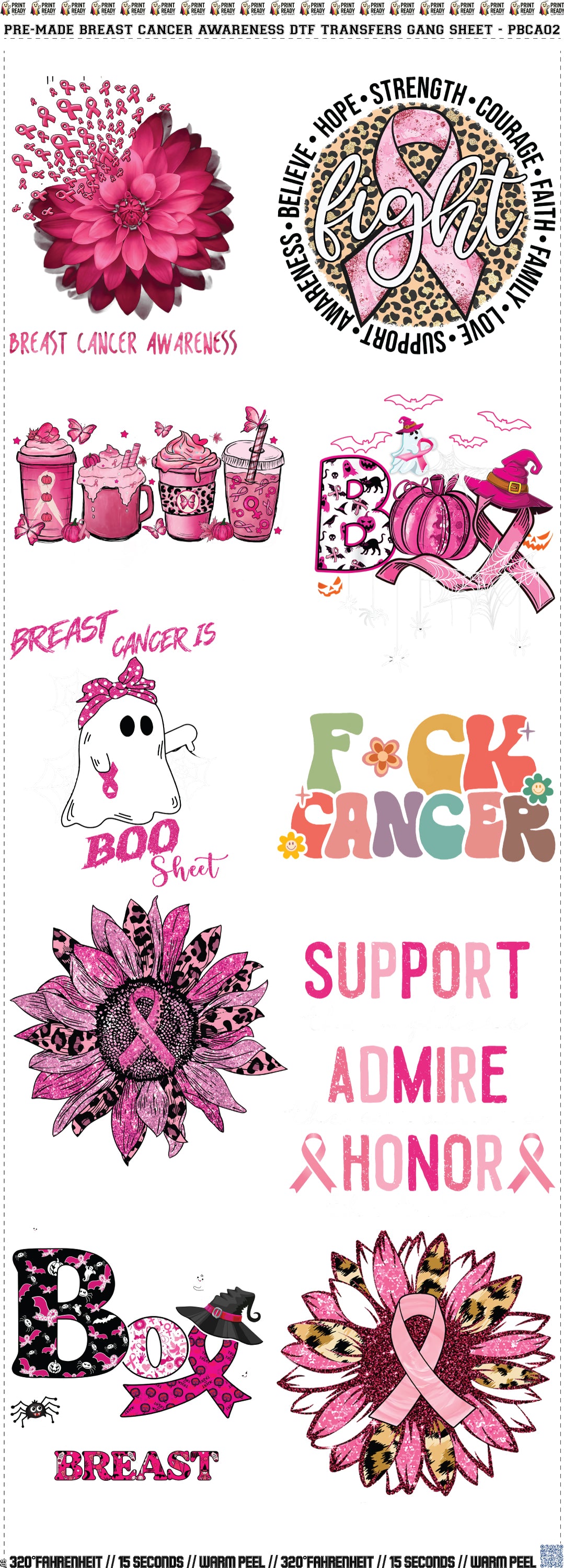 Pre-Made Breast Cancer Awareness DTF Transfers Gang Sheet - PBCA02