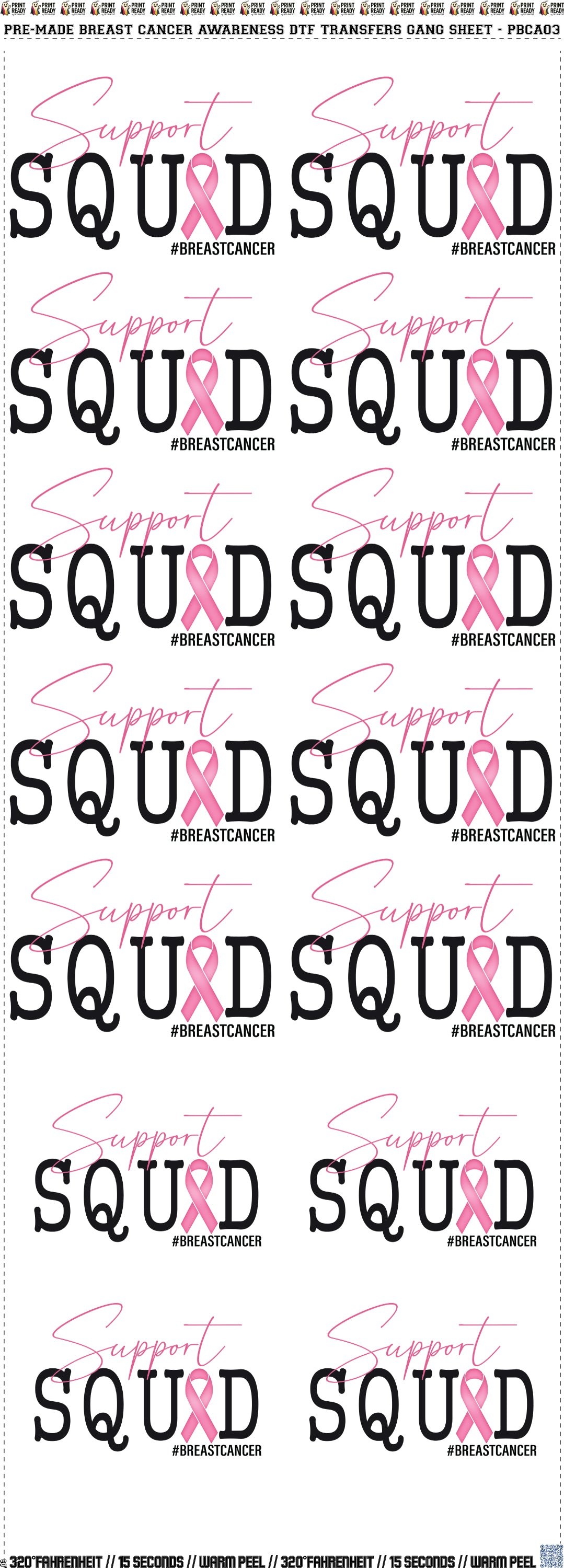60" Breast Cancer Awareness DTF Transfers Gang Sheet - PBCA03