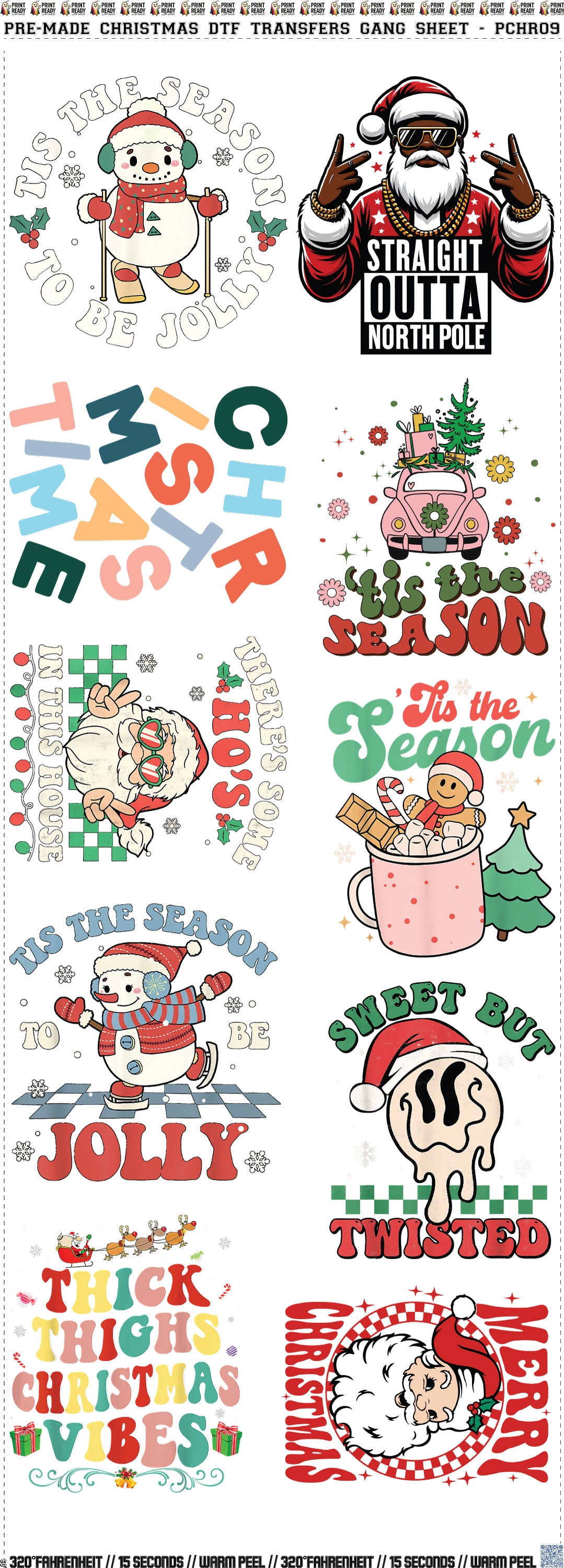 10 Designs Christmas Gang Sheet - PCHR09