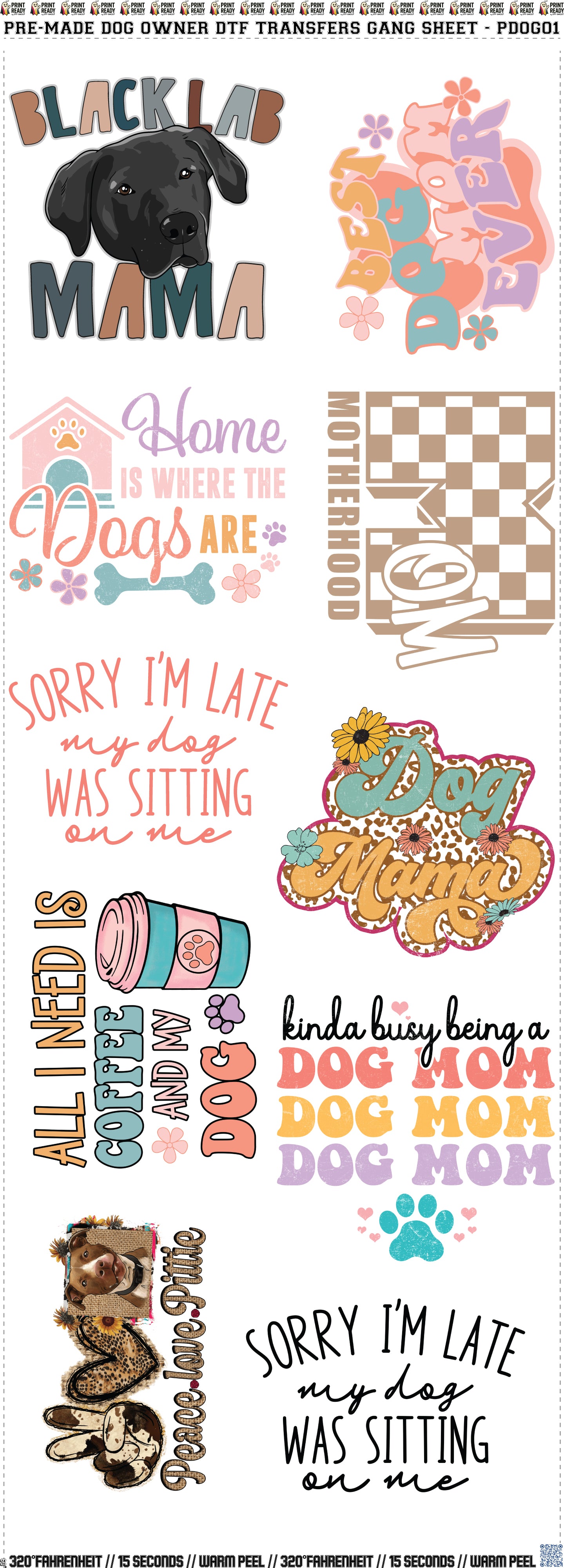 Pre-Made Dog Owner DTF Transfers Gang Sheet - PDOG01
