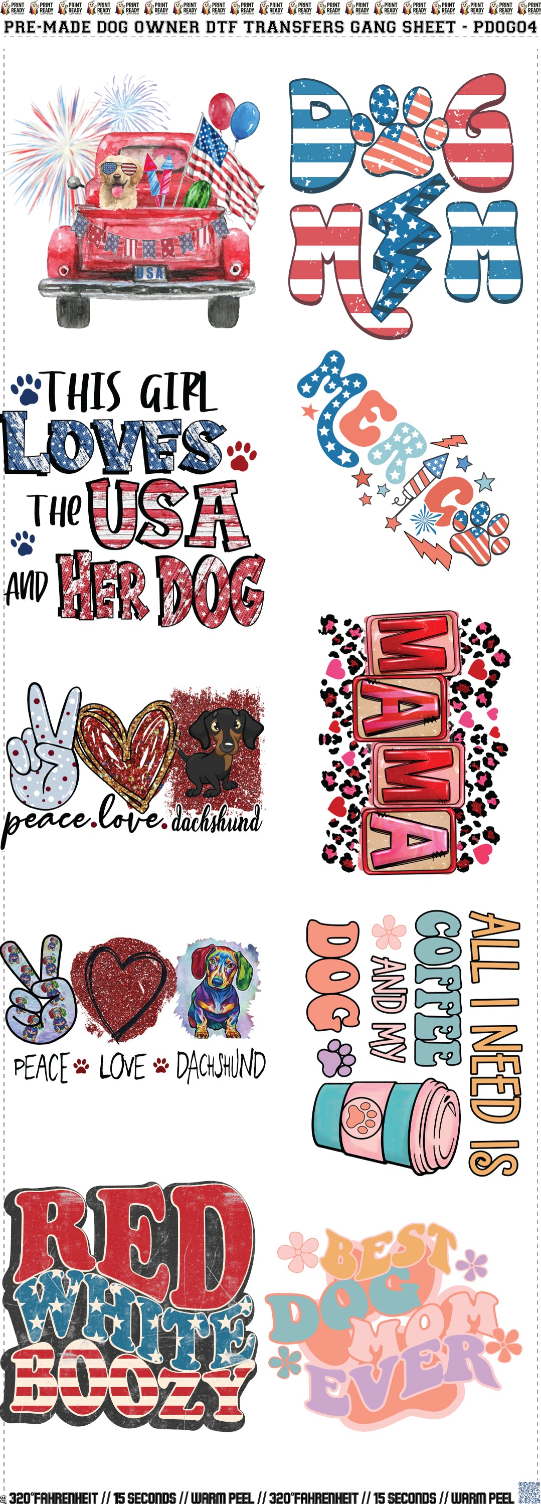 Pre-Made Dog Owner DTF Transfers Gang Sheet - PDOG04