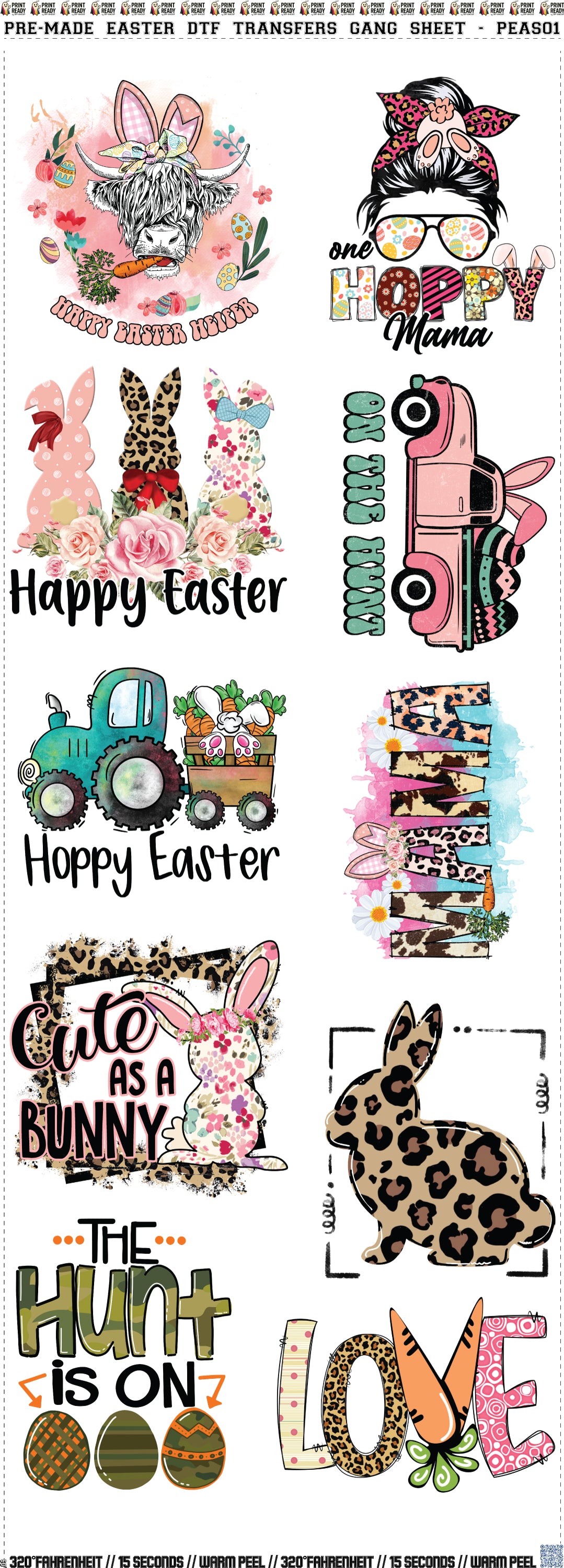 Pre-Made Easter DTF Transfers Gang Sheet - PEAS01