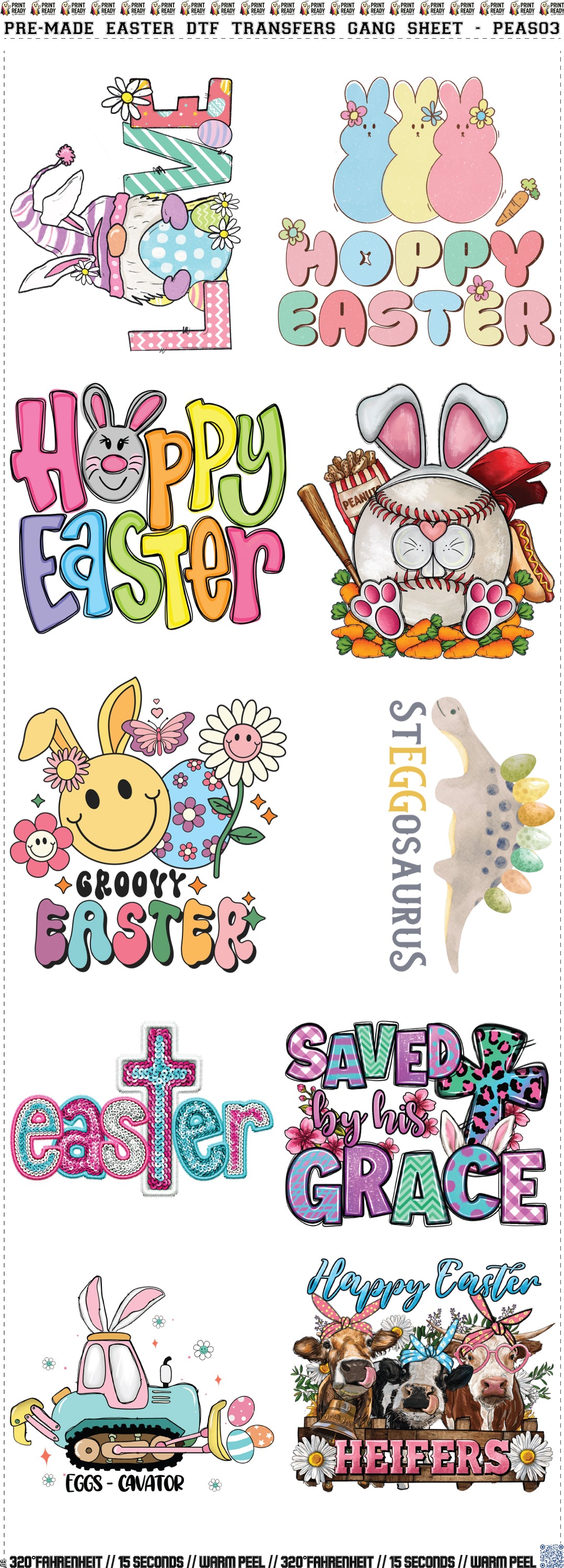 Pre-Made Easter DTF Transfers Gang Sheet - PEAS03