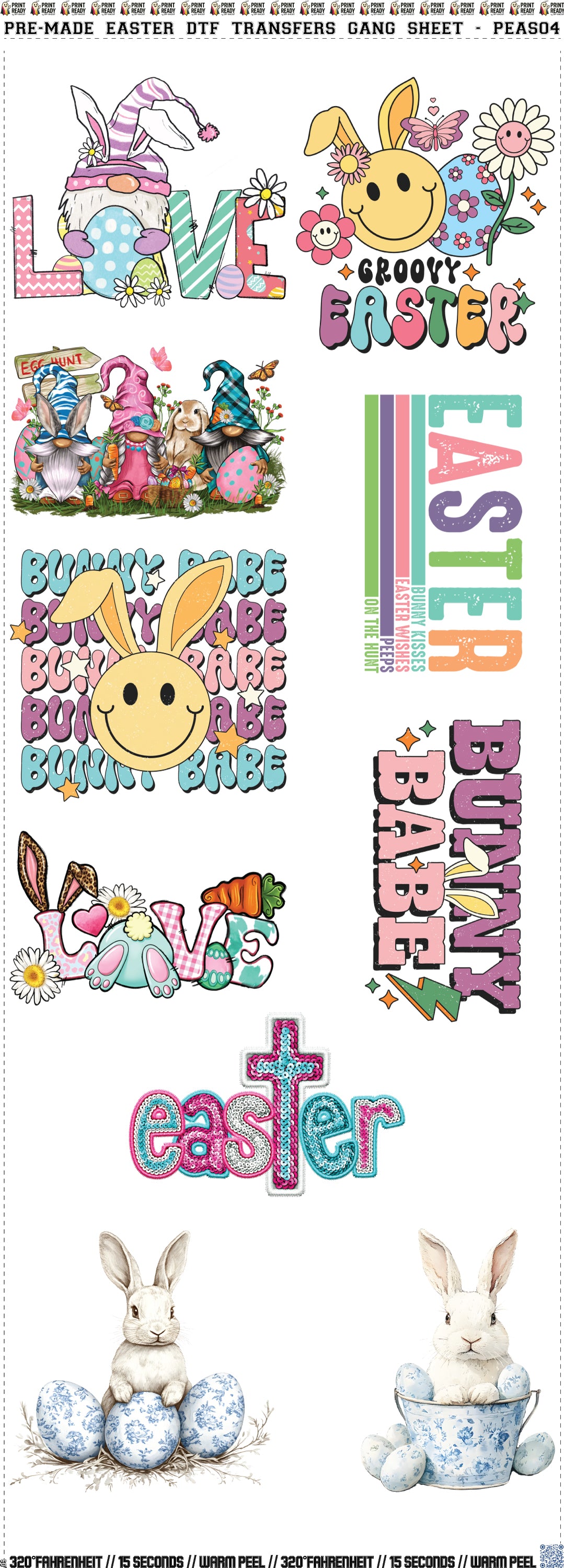 Pre-Made Easter DTF Transfers Gang Sheet - PEAS04