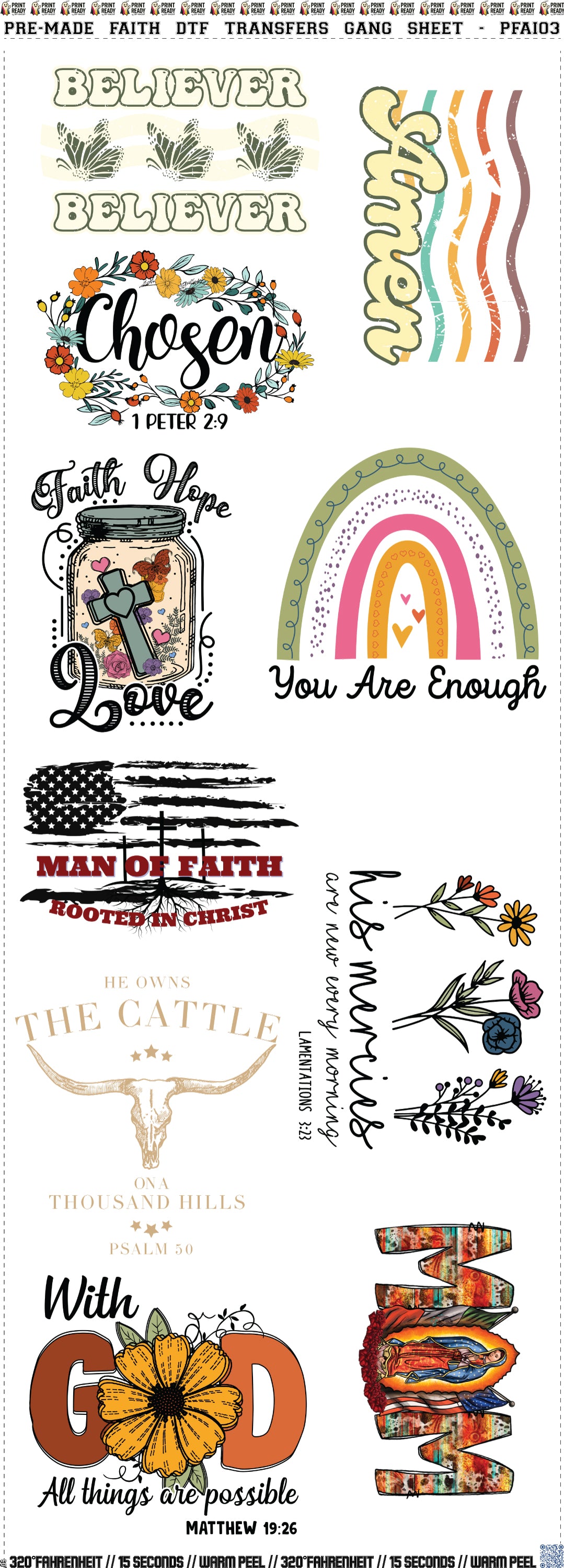 Pre-Made Faith DTF Transfers Gang Sheet - PFAI03