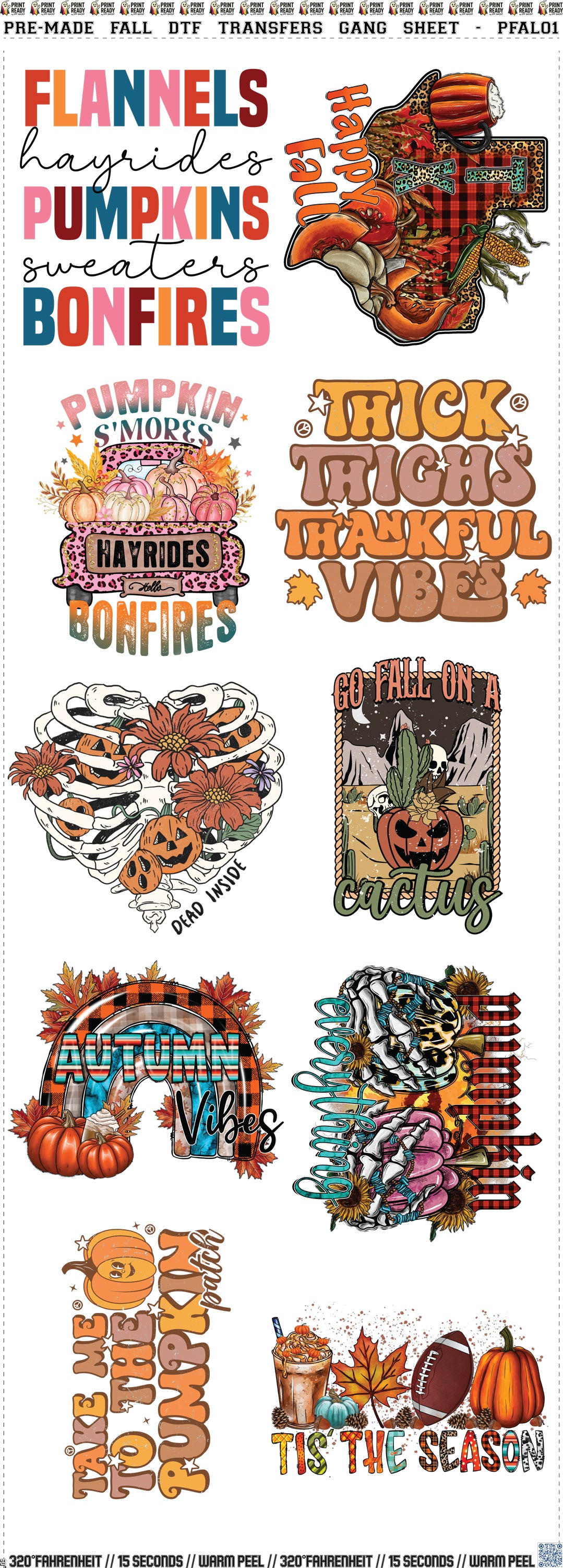 Pre-Made Fall DTF Transfers Gang Sheet - PFAL01