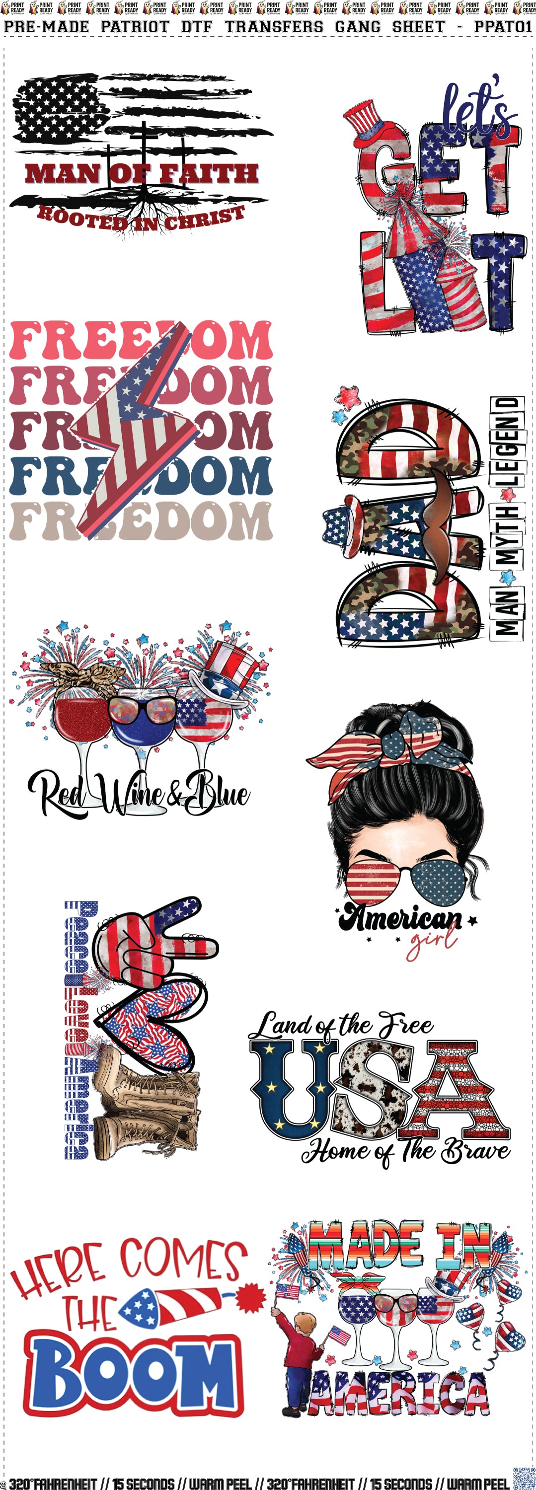 60" Patriot DTF Transfers Gang Sheet - PPAT01
