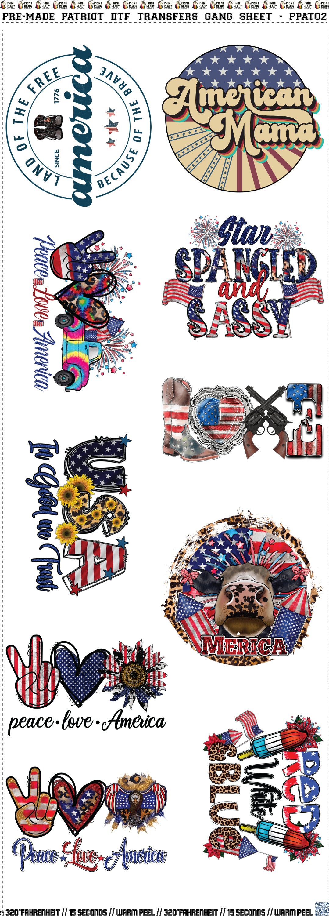 60" Patriot DTF Transfers Gang Sheet - PPAT02