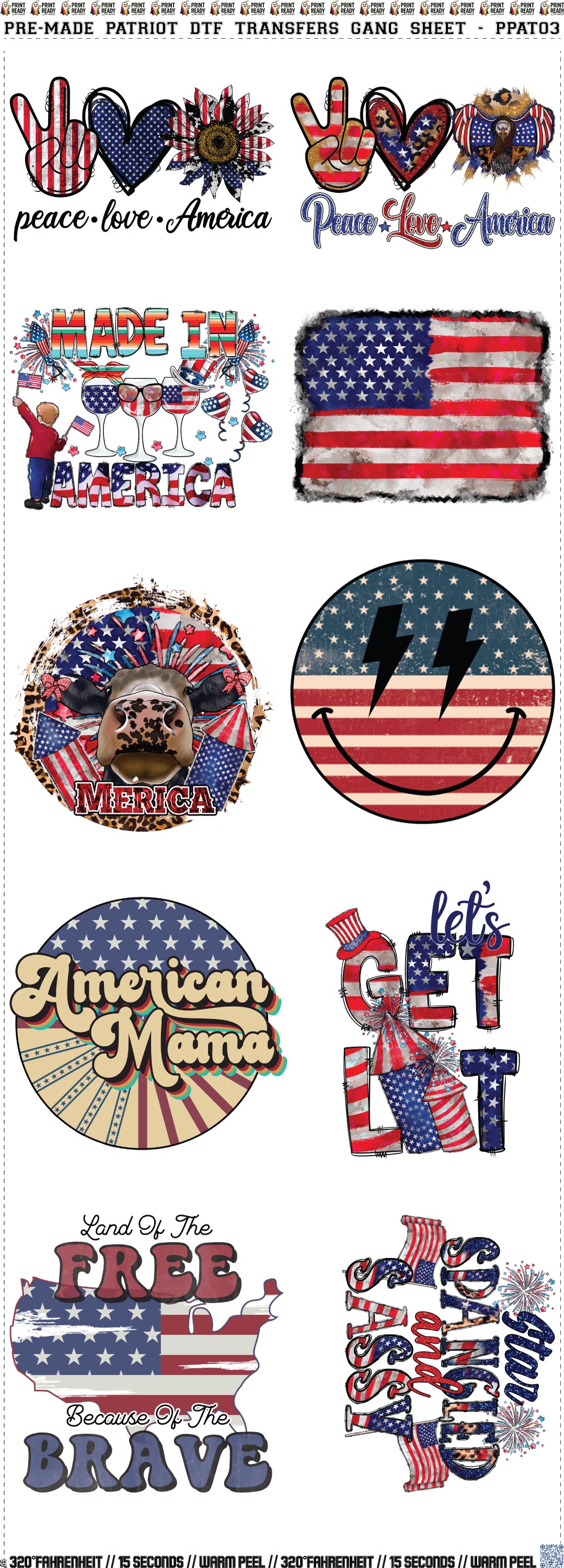 60" Patriot DTF Transfers Gang Sheet - PPAT03