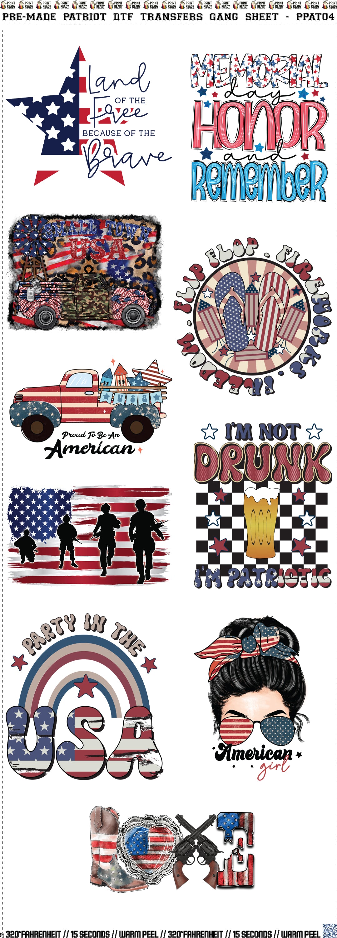 Pre-Made Patriot DTF Transfers Gang Sheet - PPAT04