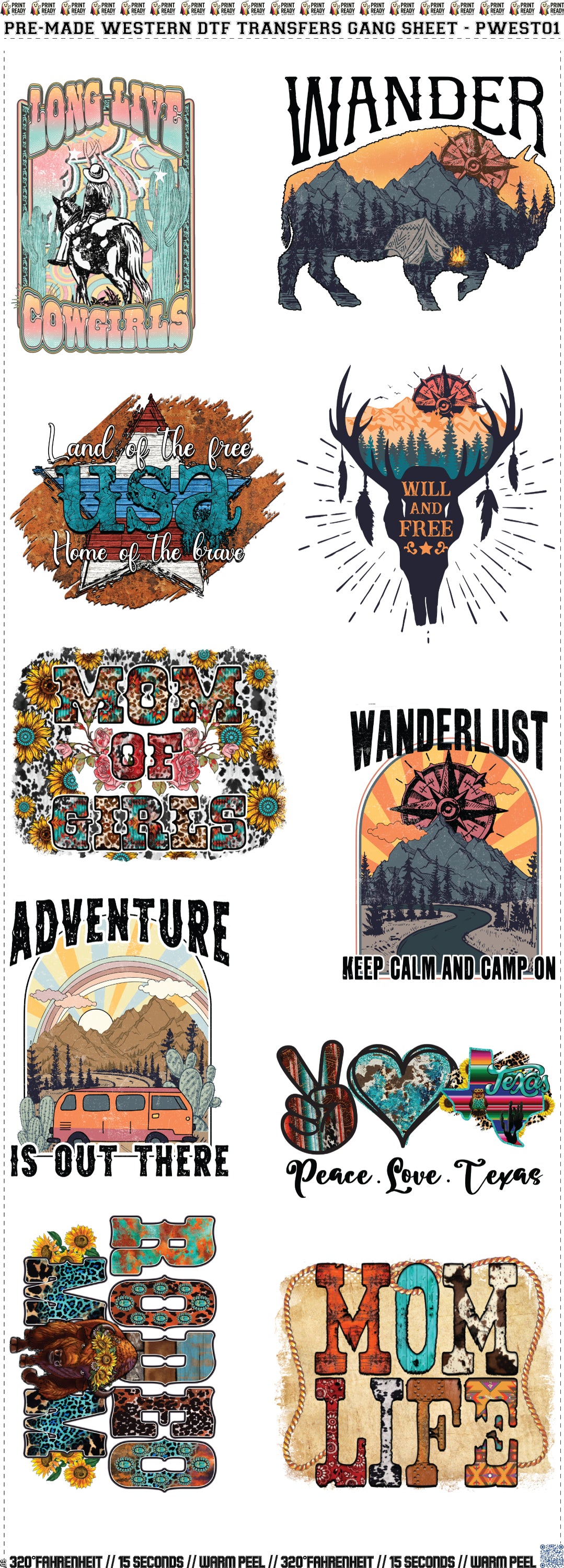 Pre-Made Western DTF Transfers Gang Sheet - PWEST01