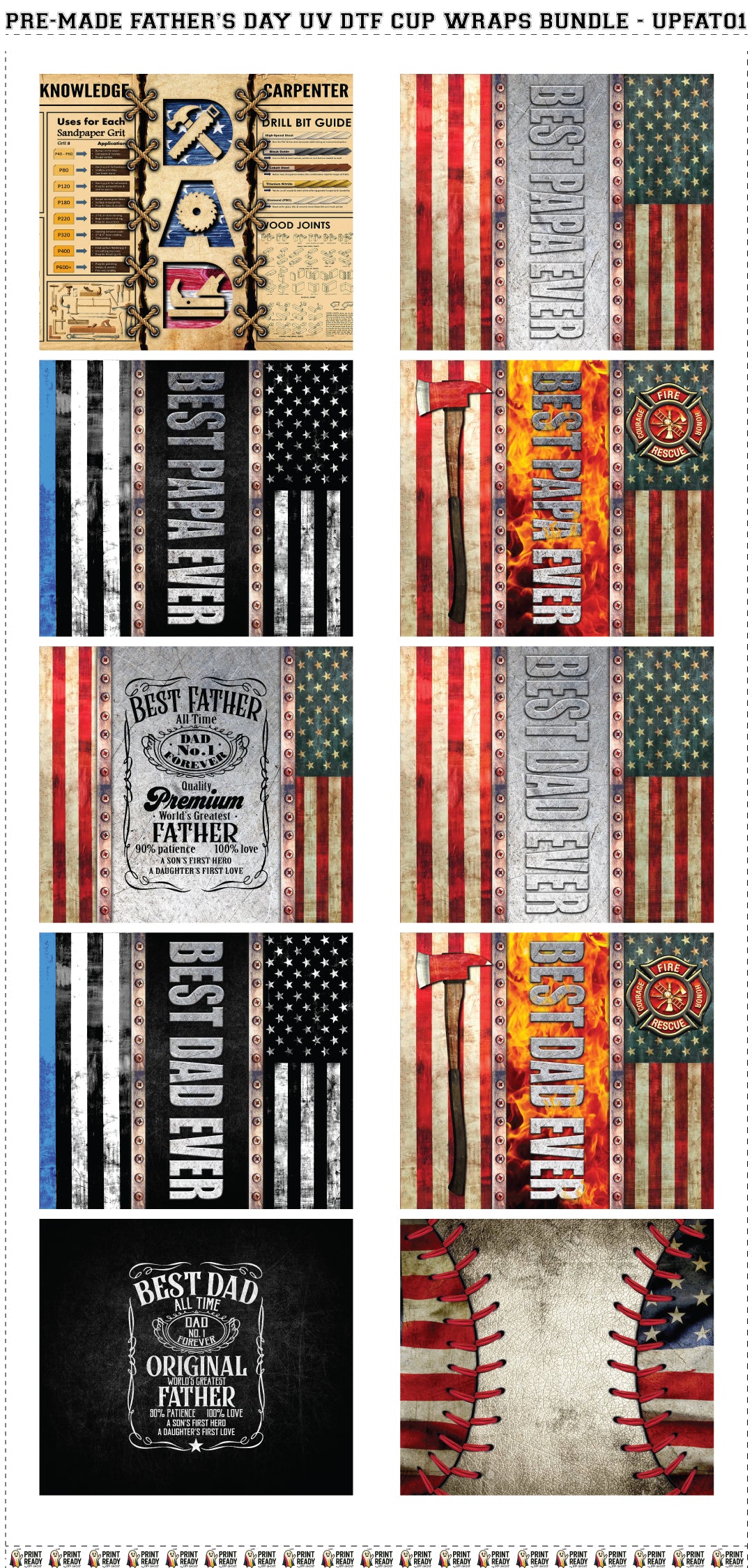 Pre-Made Father's Day UV DTF Cup Wraps Bundle - UPFAT01