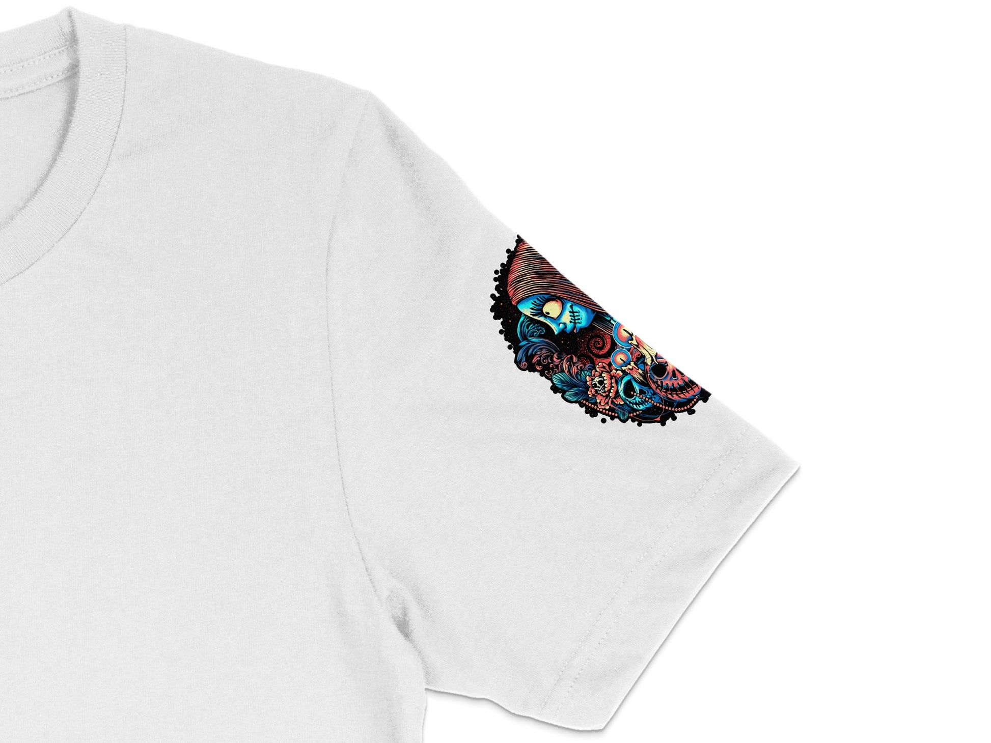White T-Shirt with Colorful Paisley Sleeve Design, Unique Graphic Tee, Casual Wear, Fashion Top